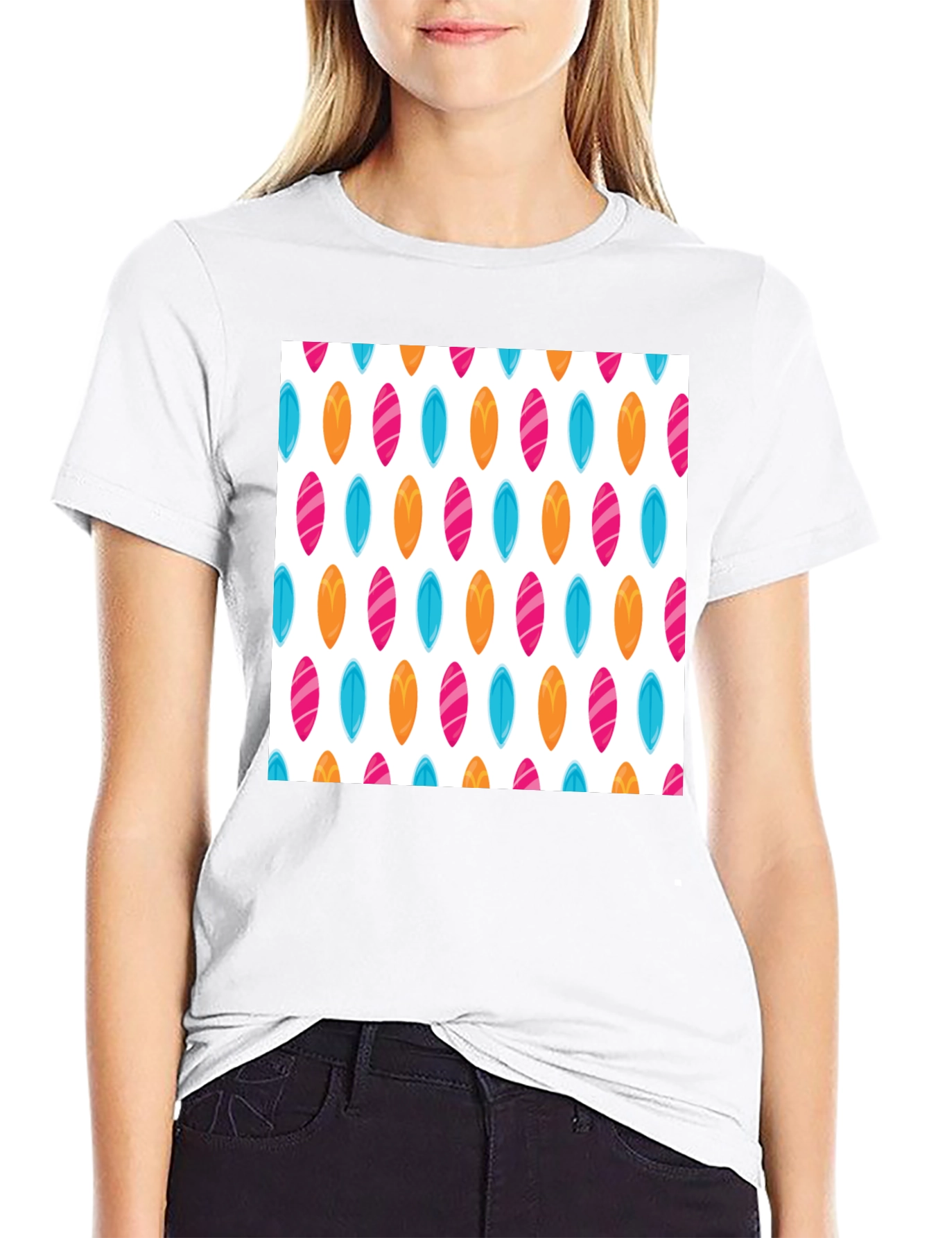 Surfboard Pattern Black T-Shirt