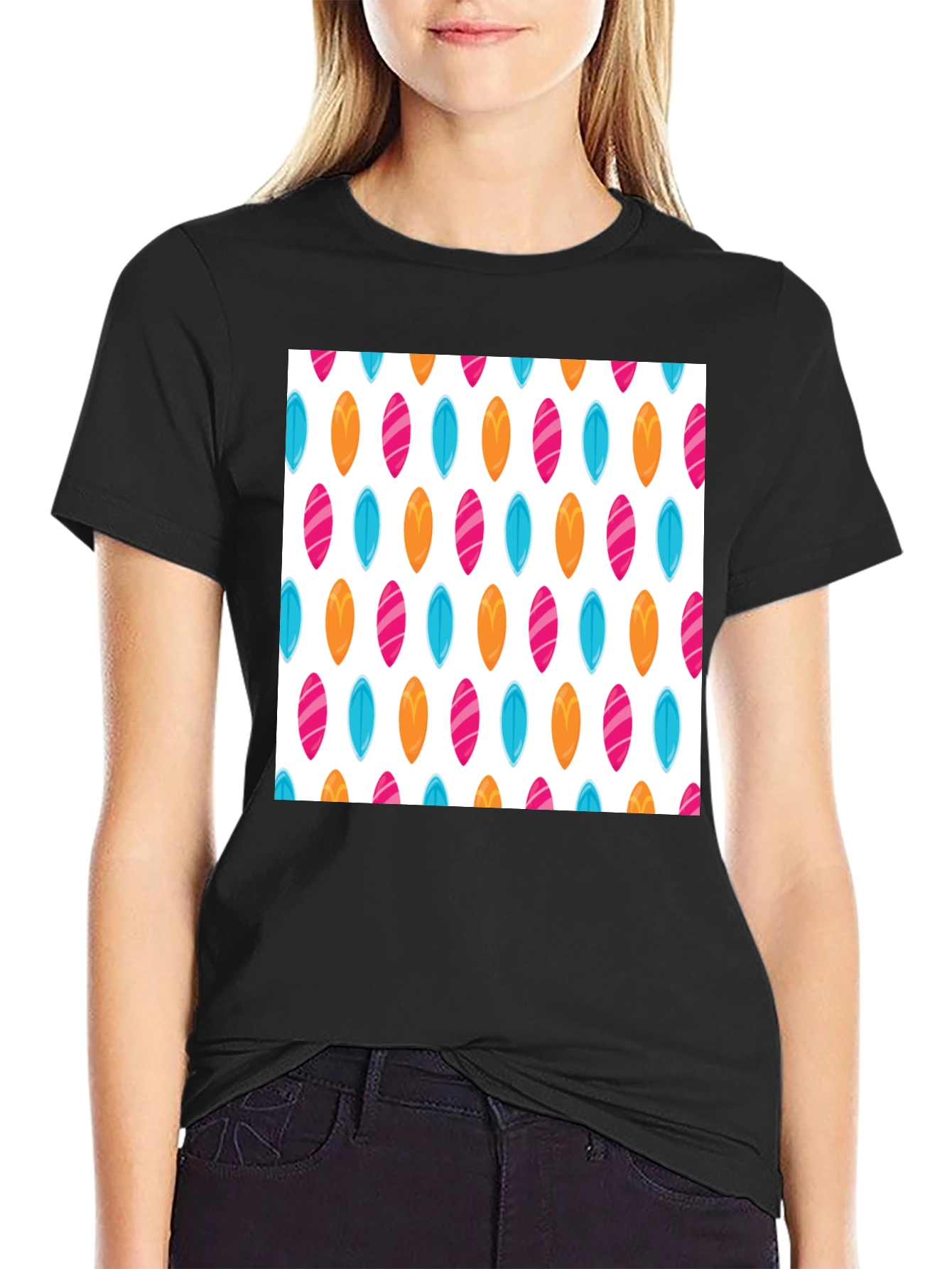 Surfboard Pattern Black T-Shirt