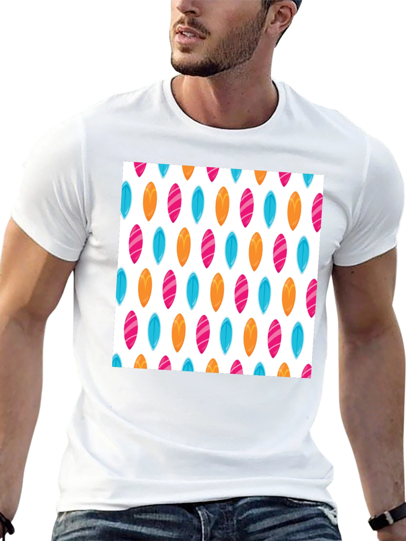 Surfboard Pattern Black T-Shirt