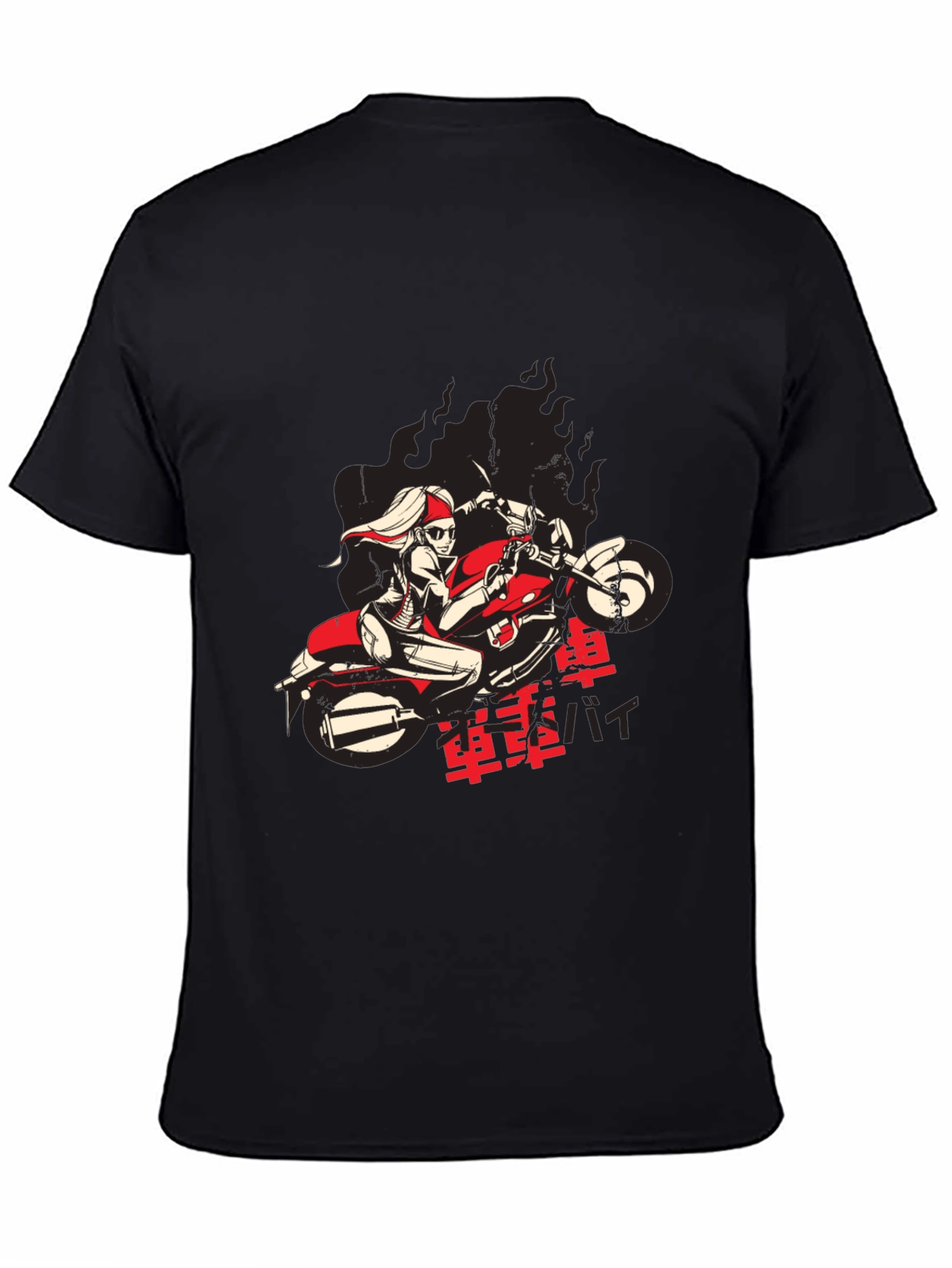 Cool Biker Girl Graphic Black T-Shirt