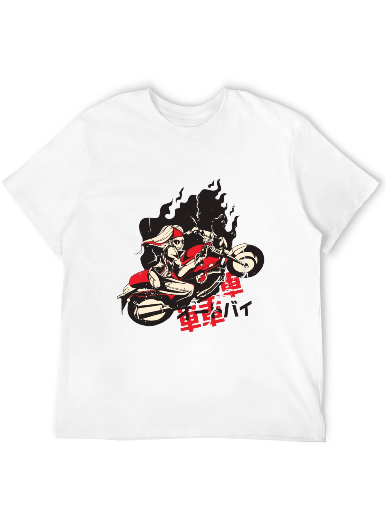 Cool Biker Girl Graphic Black T-Shirt