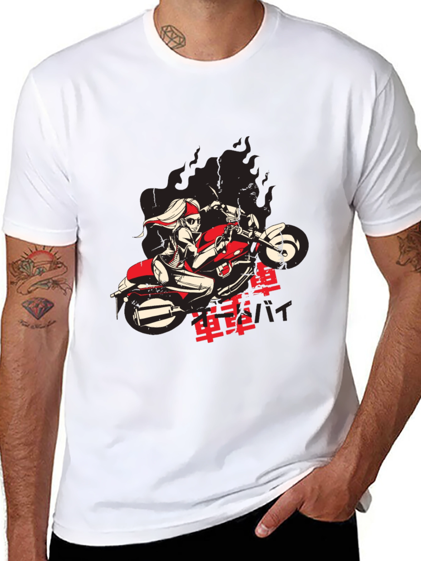 Cool Biker Girl Graphic Black T-Shirt