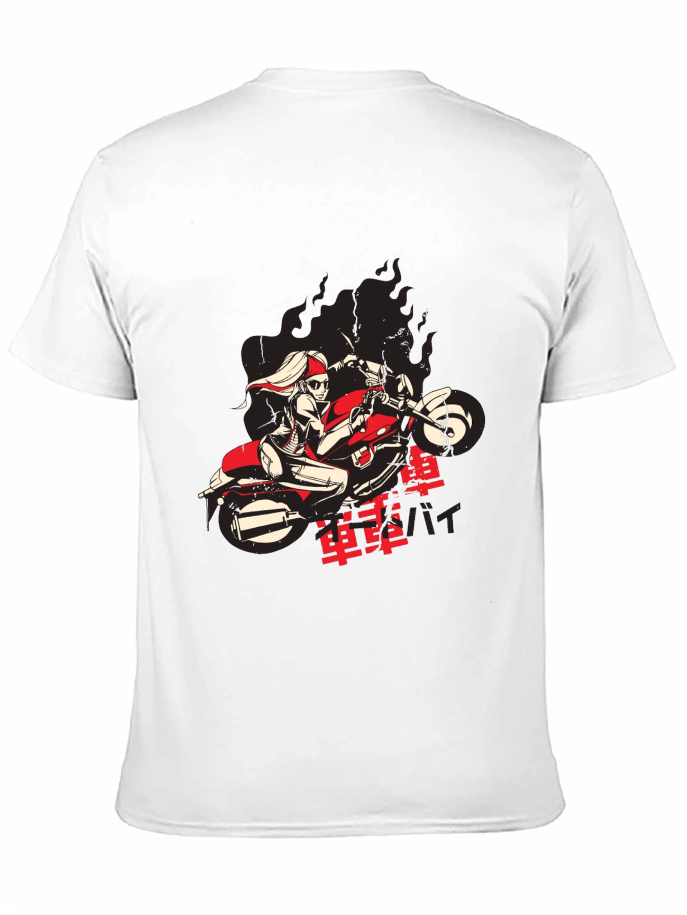 Cool Biker Girl Graphic Black T-Shirt