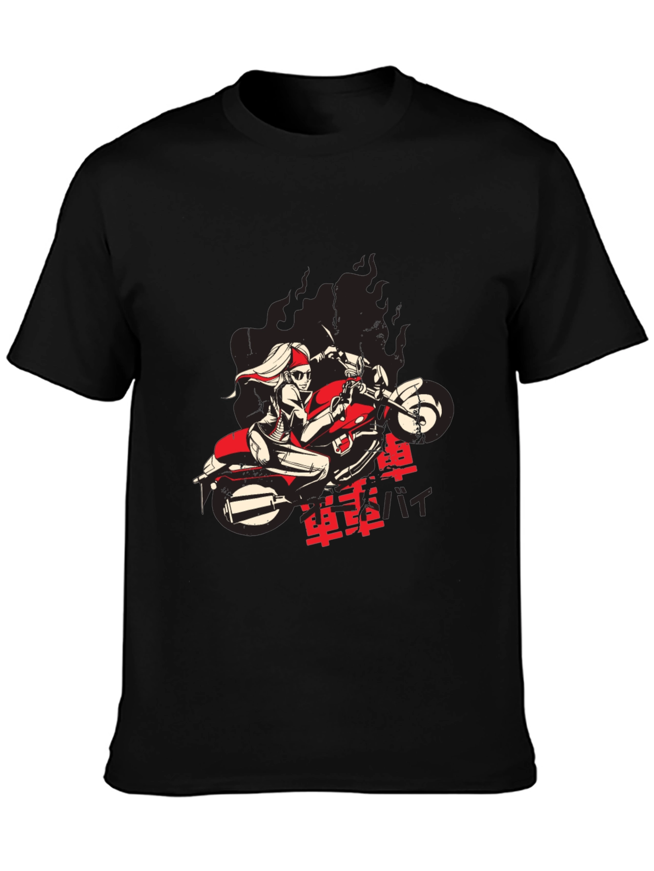 Cool Biker Girl Graphic Black T-Shirt