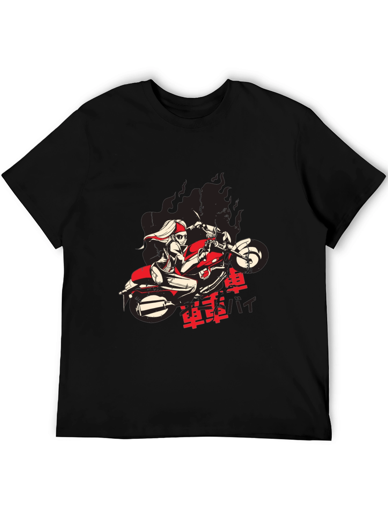 Cool Biker Girl Graphic Black T-Shirt