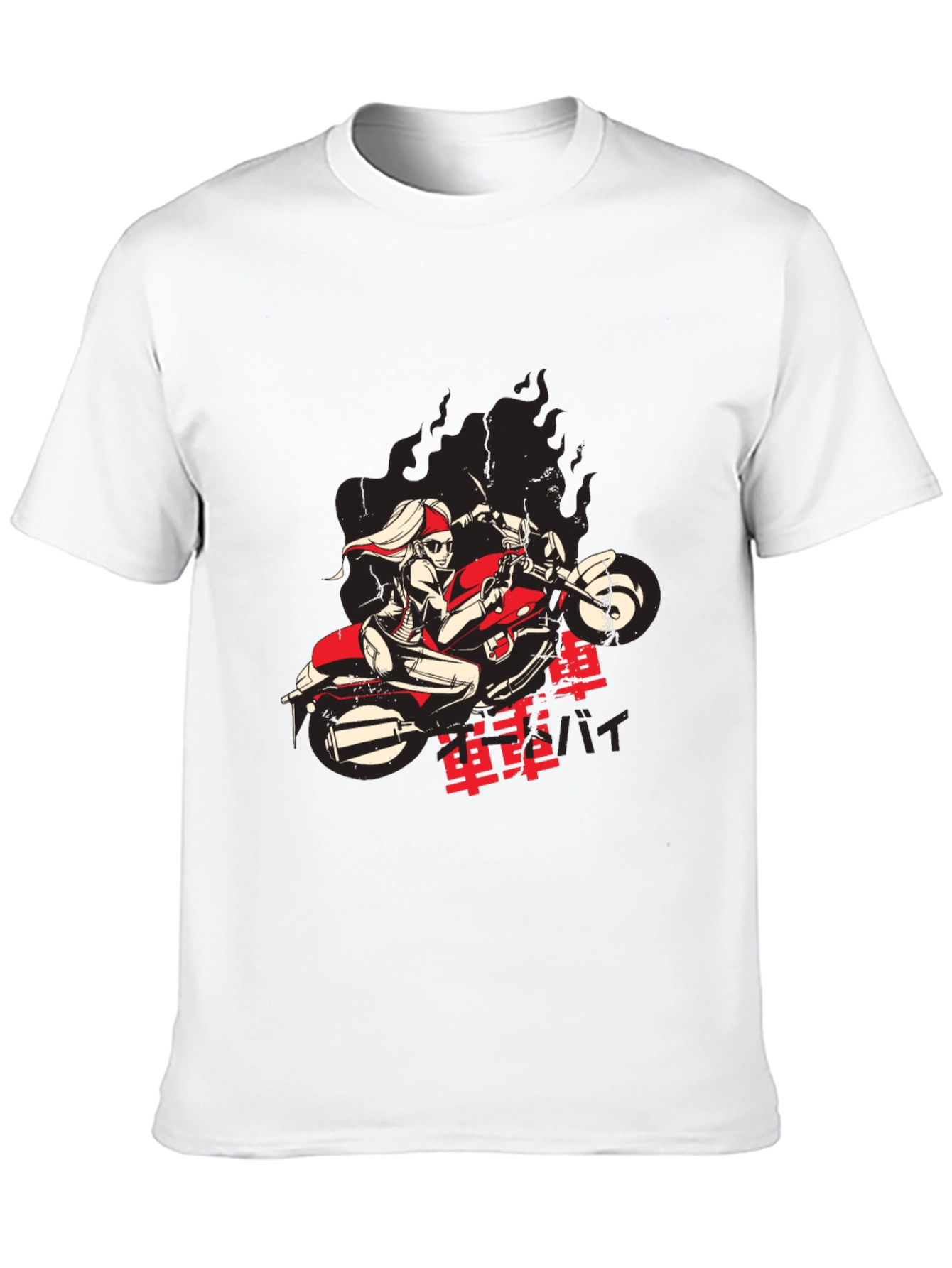 Cool Biker Girl Graphic Black T-Shirt