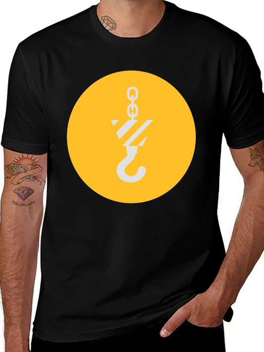Black T-Shirt with Crane Hook Graphic