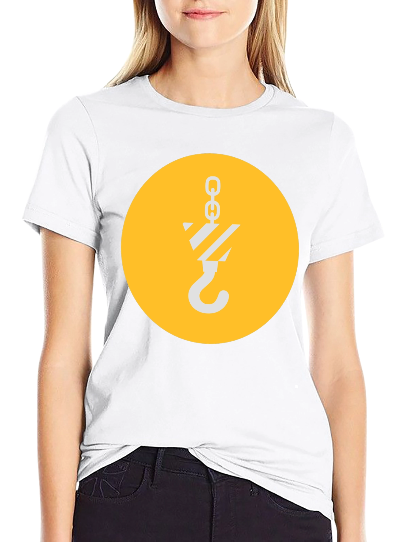 Black T-Shirt with Crane Hook Graphic