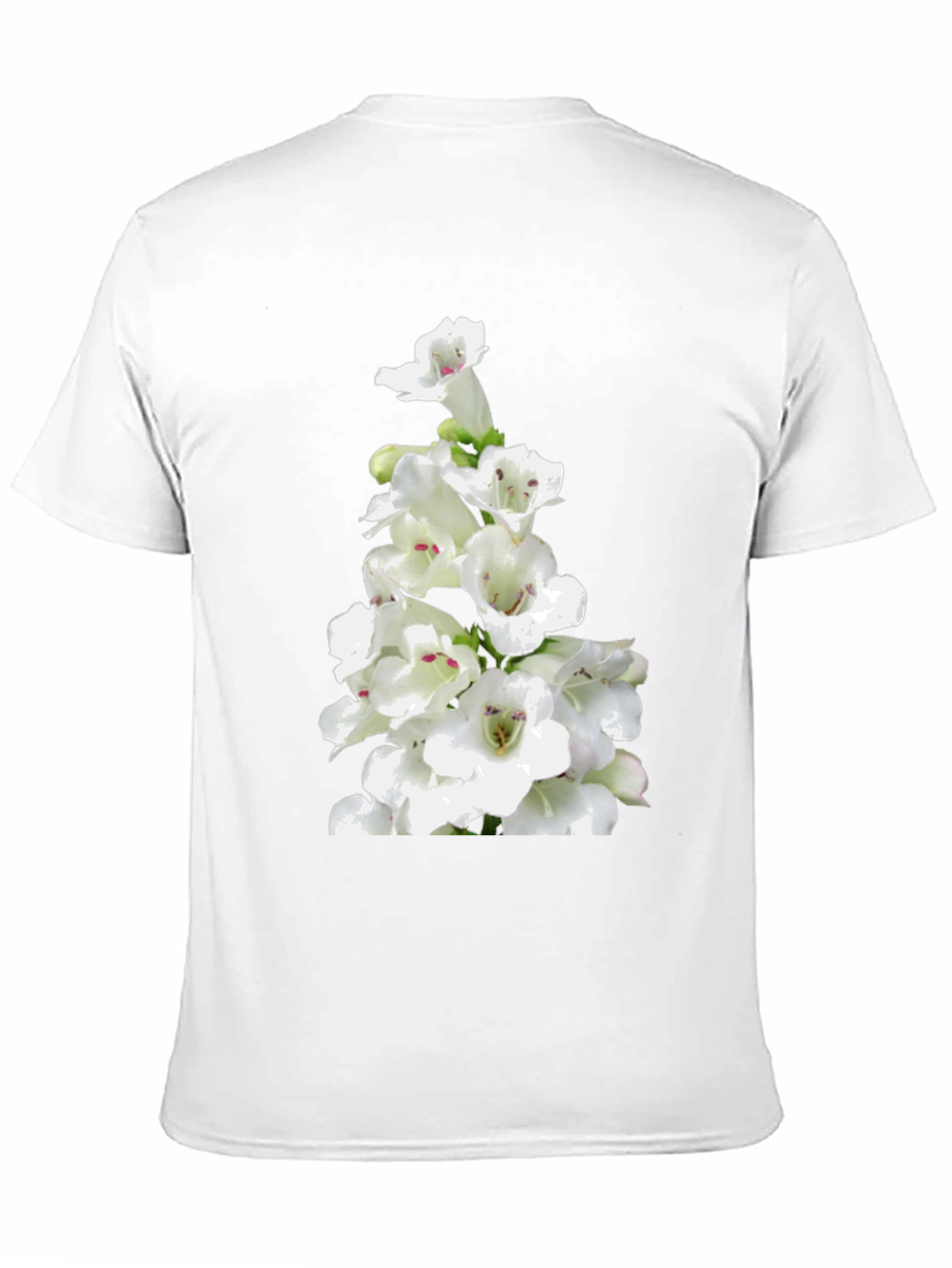 White Flower Print Black T-Shirt