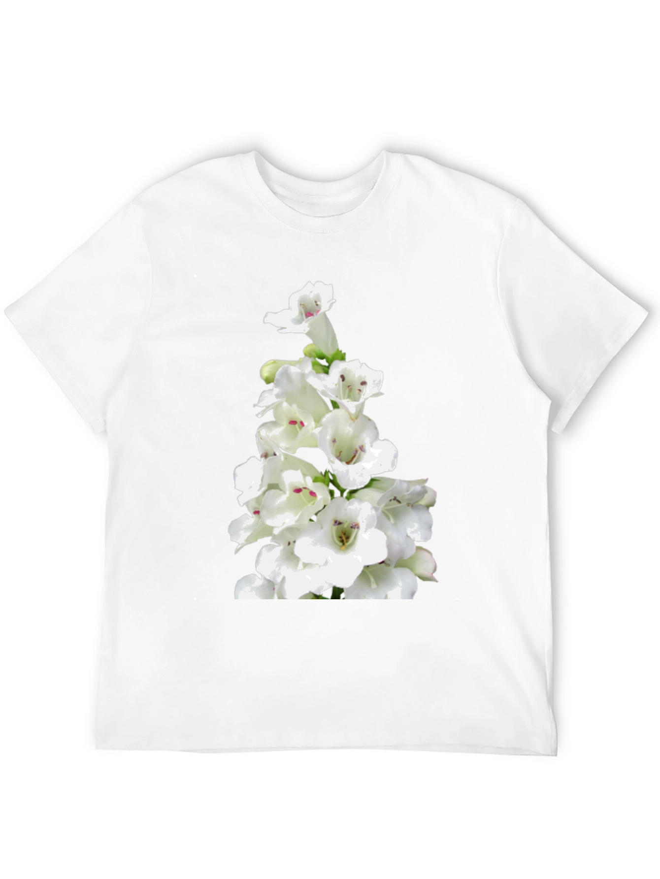 White Flower Print Black T-Shirt