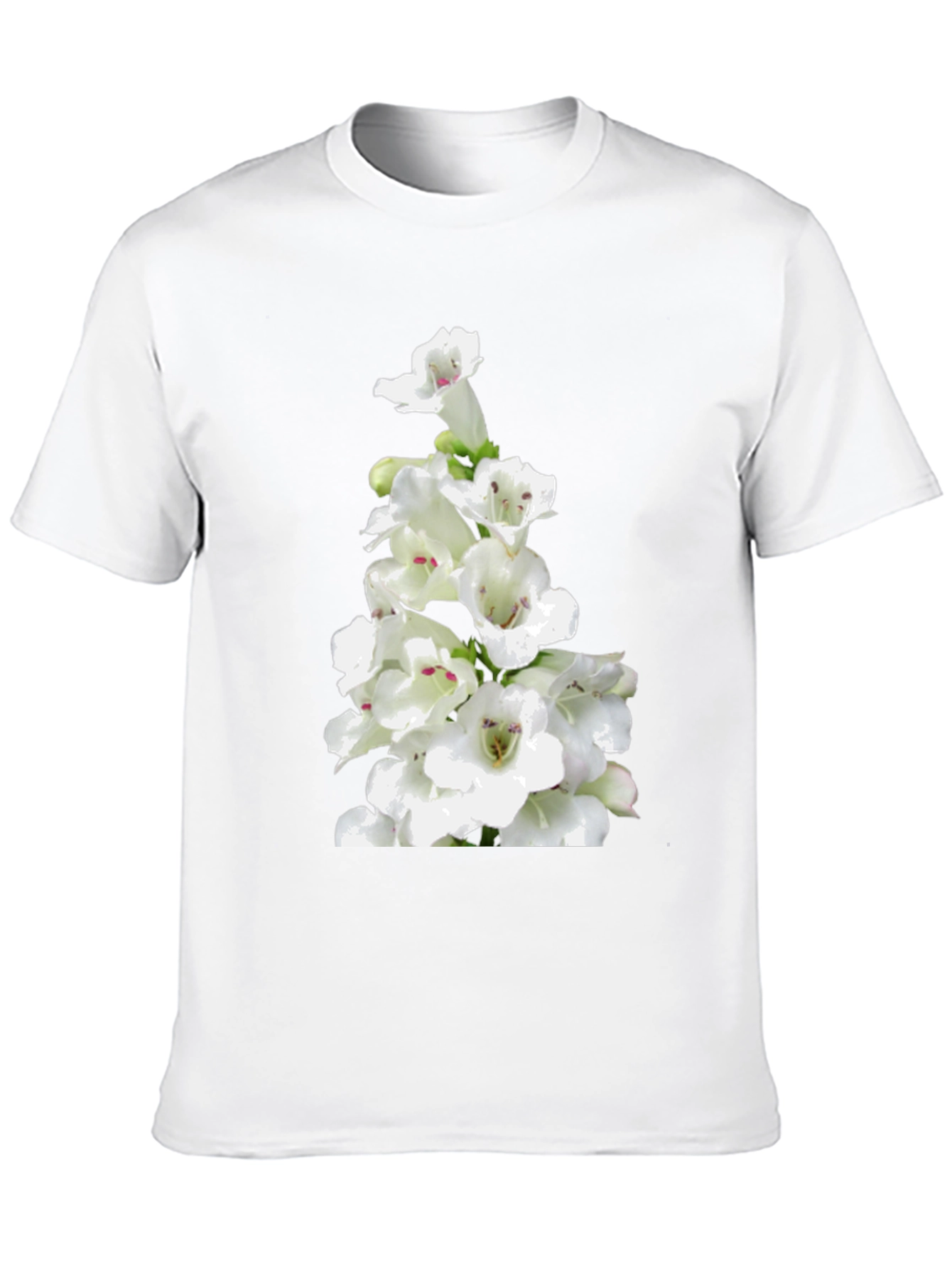 White Flower Print Black T-Shirt
