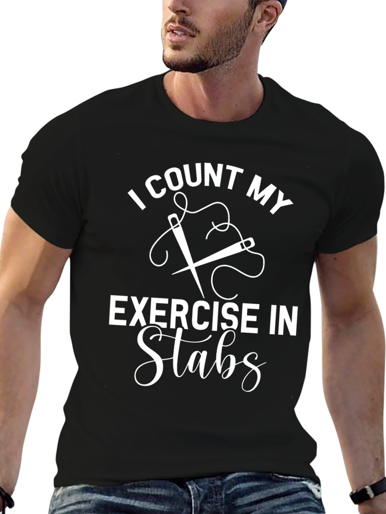 I Count My Exercise in Stabs Funny Sewing T-Shirt