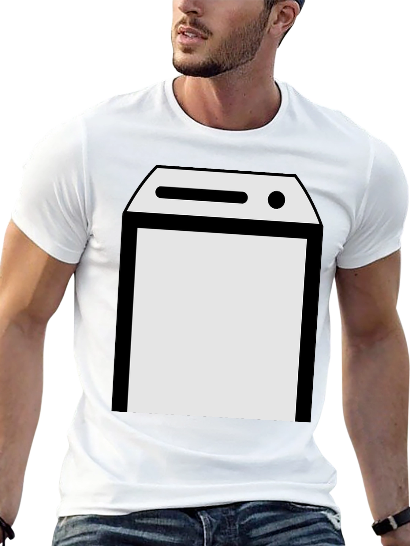 Black T-Shirt with Laundry Machine Graphic