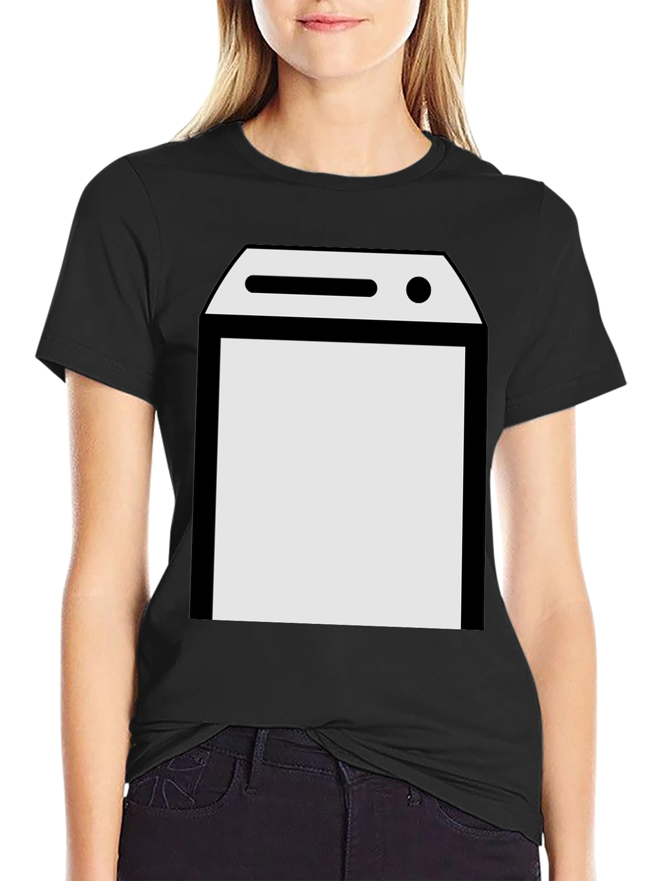 Black T-Shirt with Laundry Machine Graphic