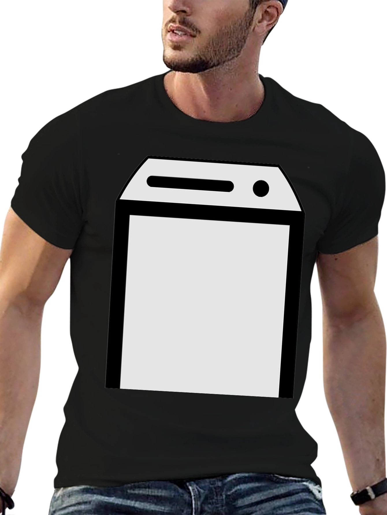 Black T-Shirt with Laundry Machine Graphic