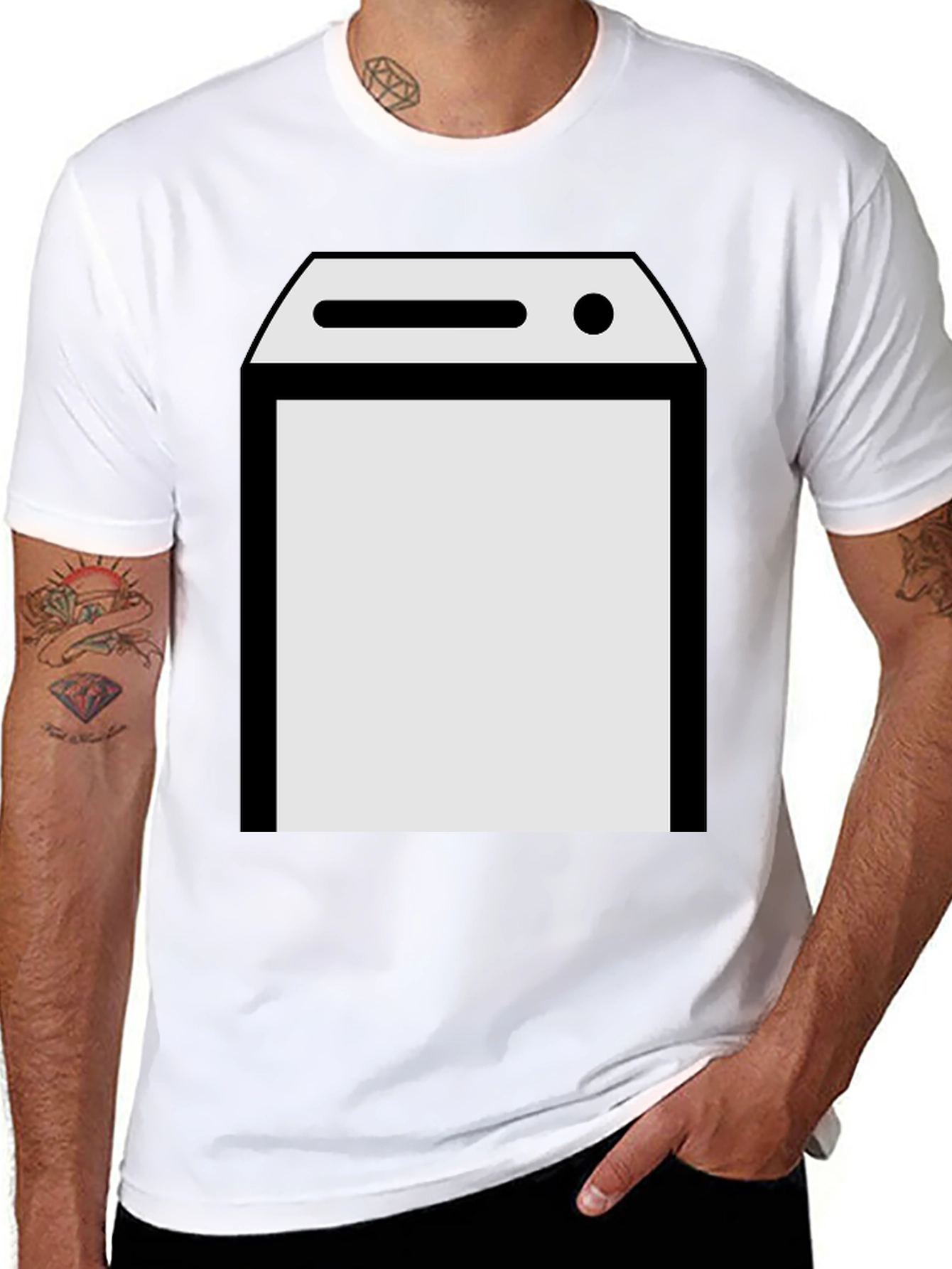 Black T-Shirt with Laundry Machine Graphic