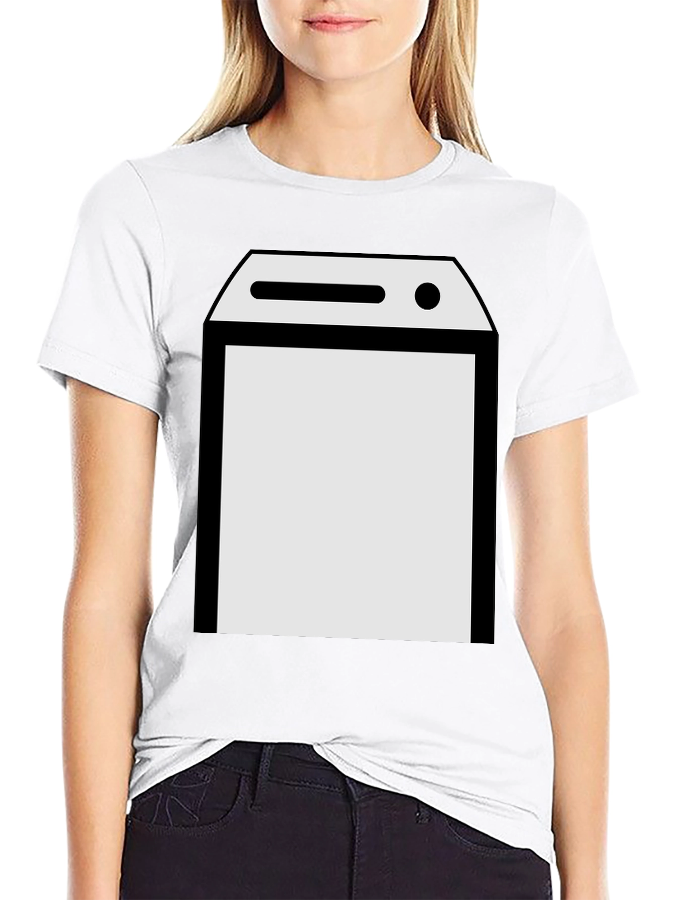 Black T-Shirt with Laundry Machine Graphic