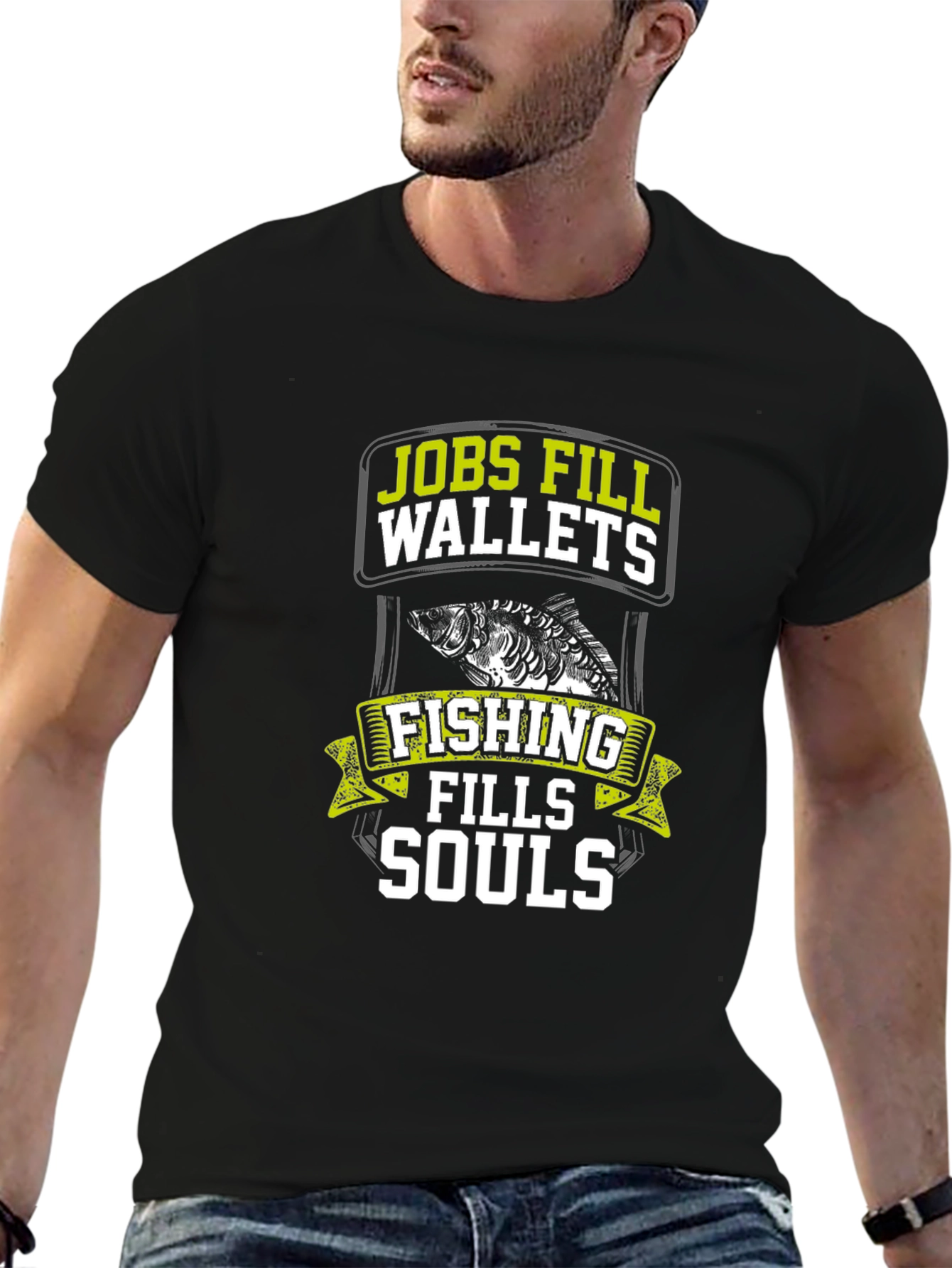Fishing Fills Souls T-Shirt - Black
