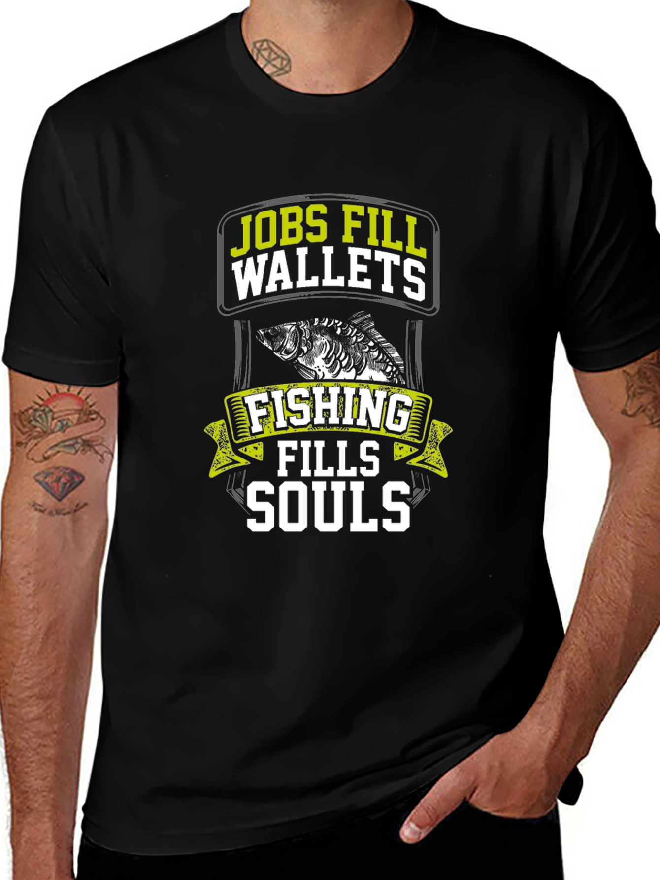 Fishing Fills Souls T-Shirt - Black