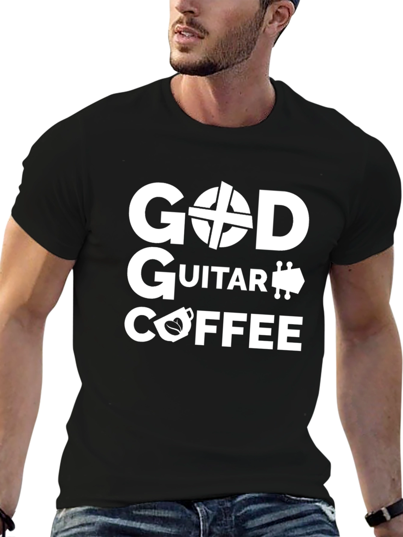 God Guitar Coffee Black T-Shirt