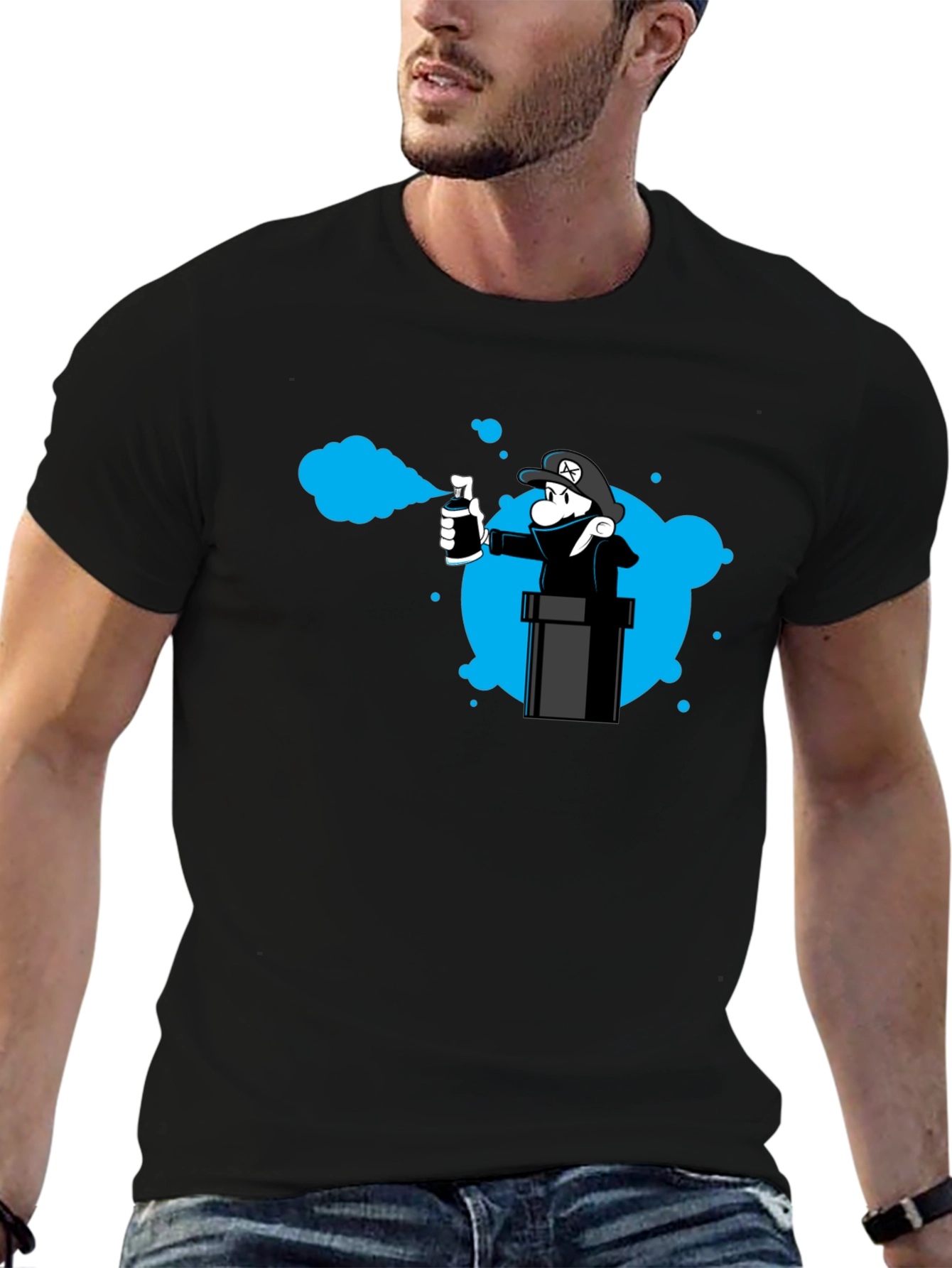 Mario Graffiti Artist Black T-Shirt - Unique Design