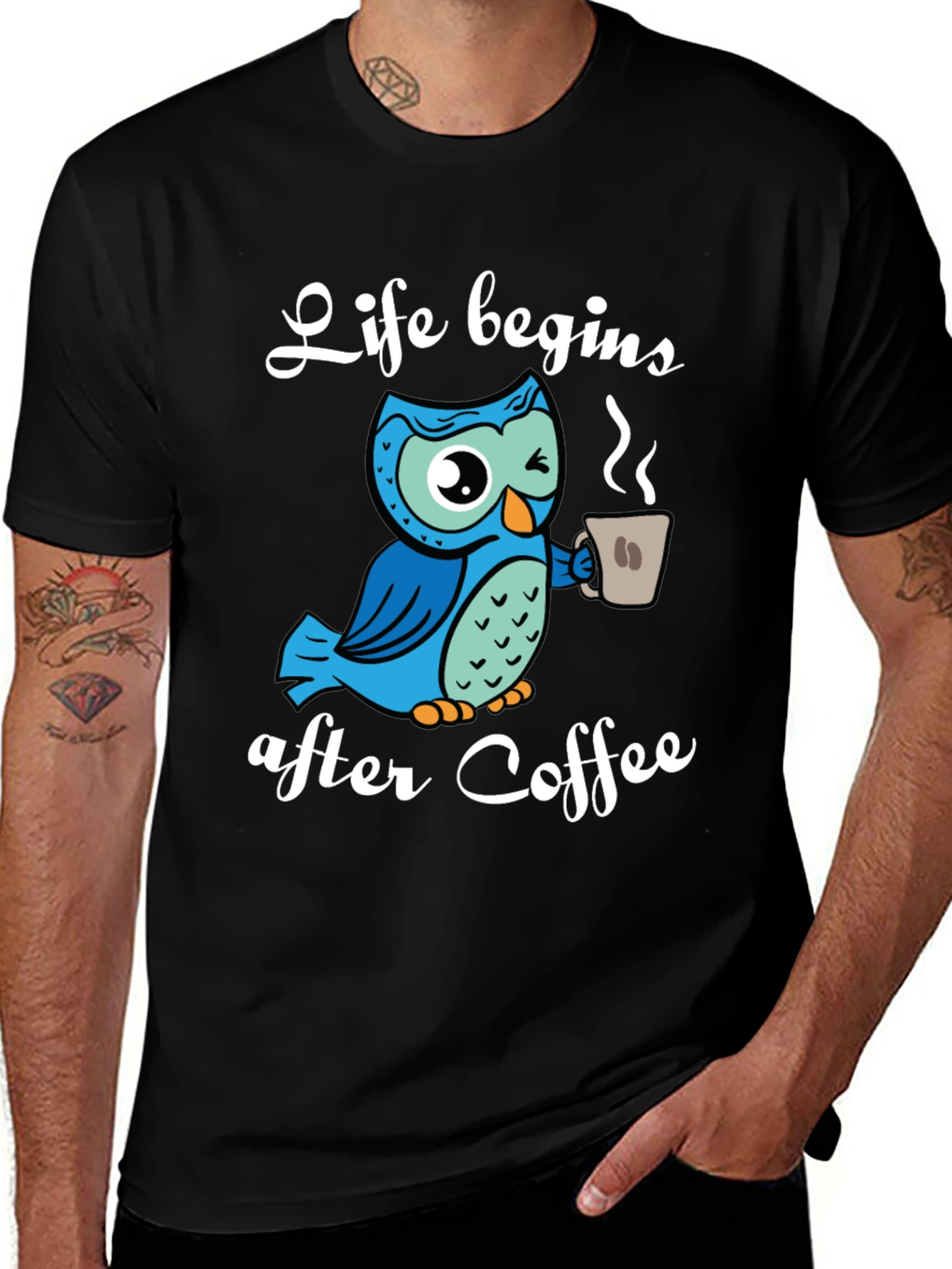 Life Begins After Coffee Owl Graphic Tee