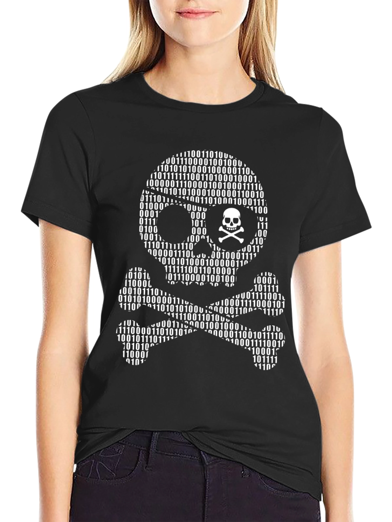 Binary Skull & Crossbones T-Shirt - Hacker Style