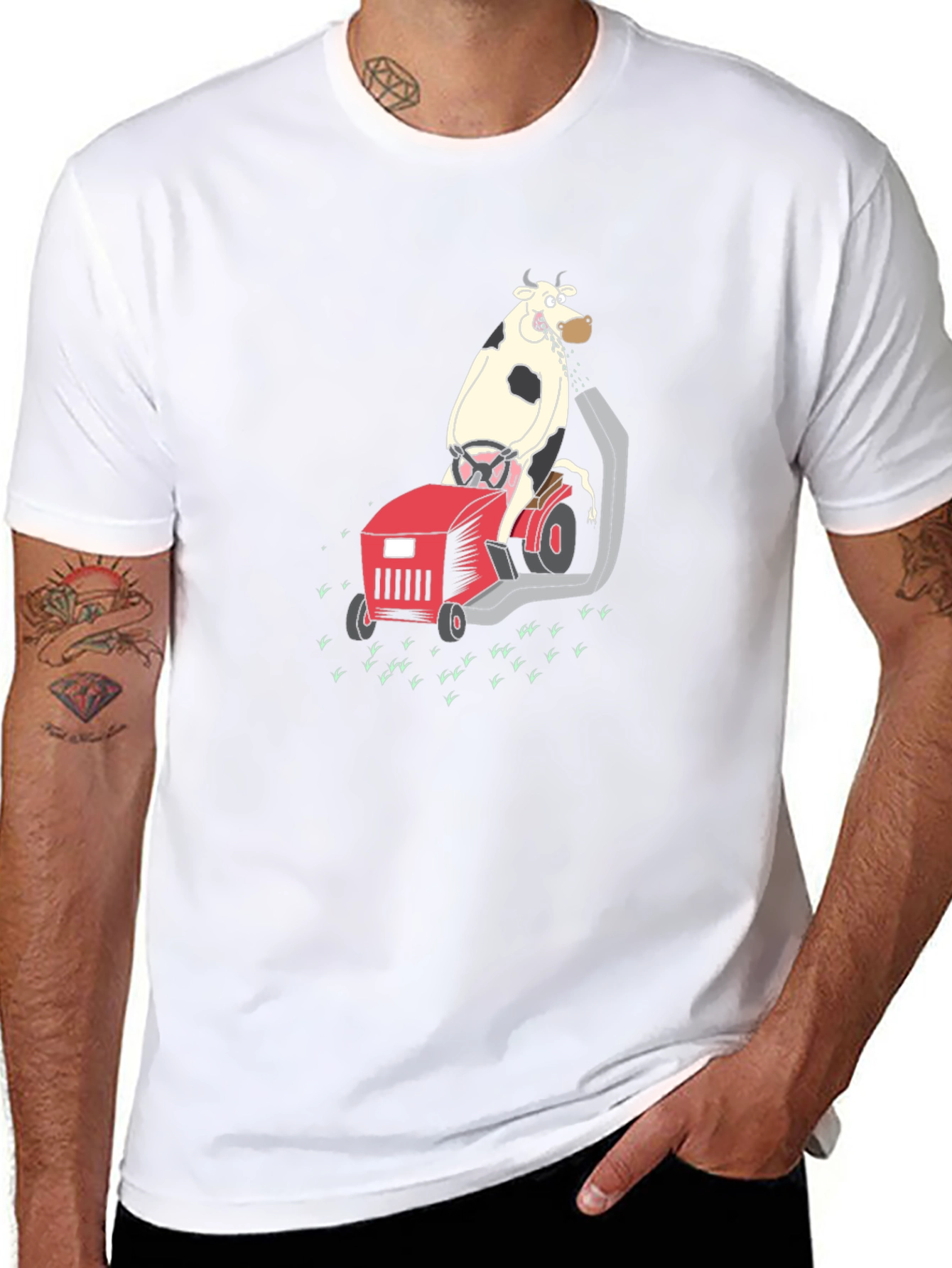 Cow on Lawnmower T-Shirt