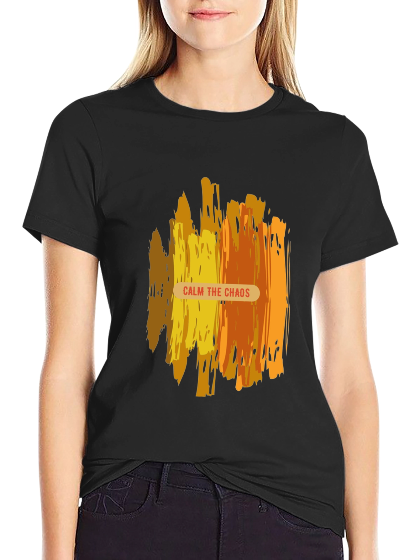 Calm the Chaos Graphic Print Black Tee