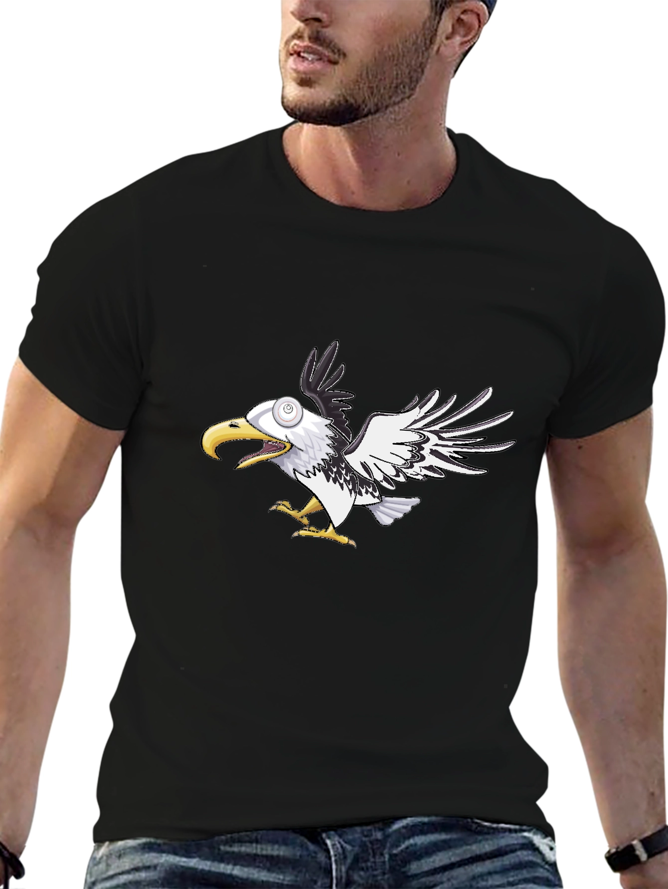 Cartoon Eagle Graphic Tee - Black