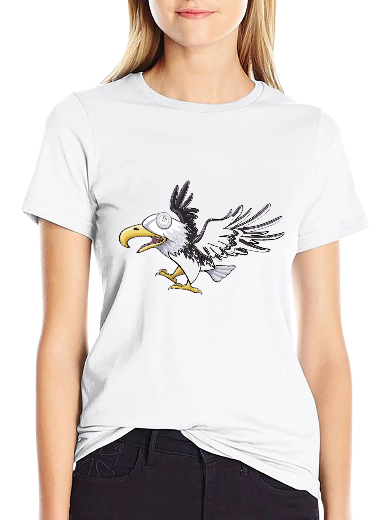 Cartoon Eagle Graphic Tee - Black