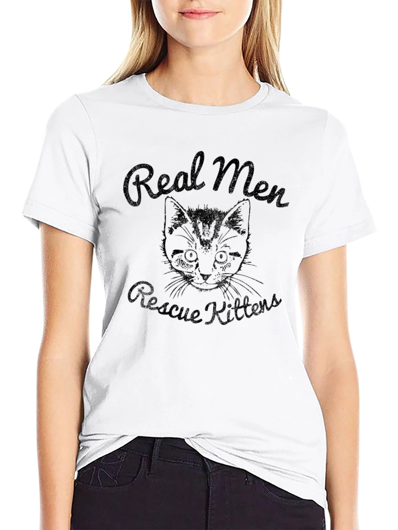 Real Men Rescue Kittens Black Graphic Tee