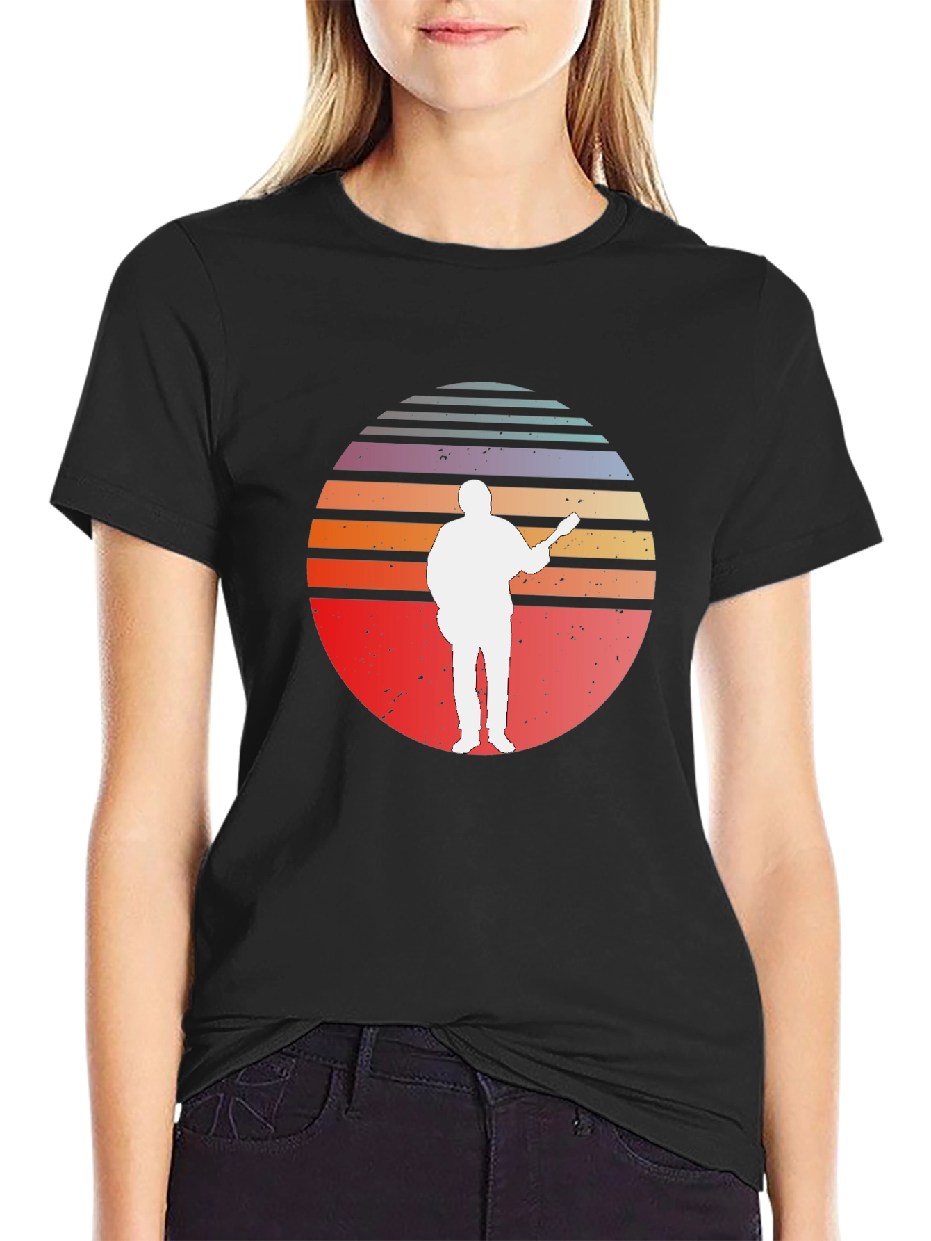 Retro Sunset Guitar Player T-Shirt