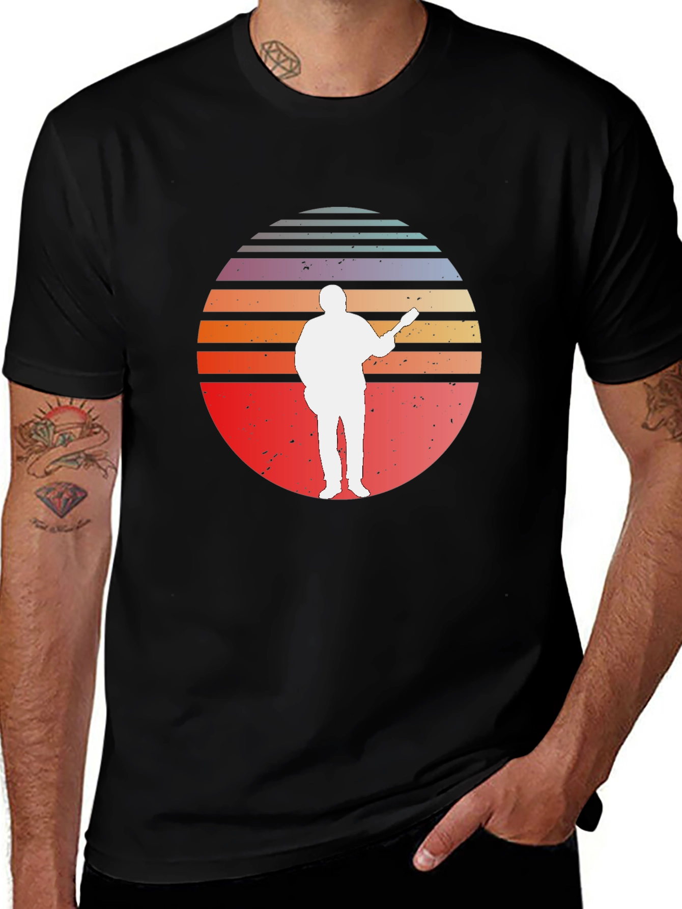 Retro Sunset Guitar Player T-Shirt