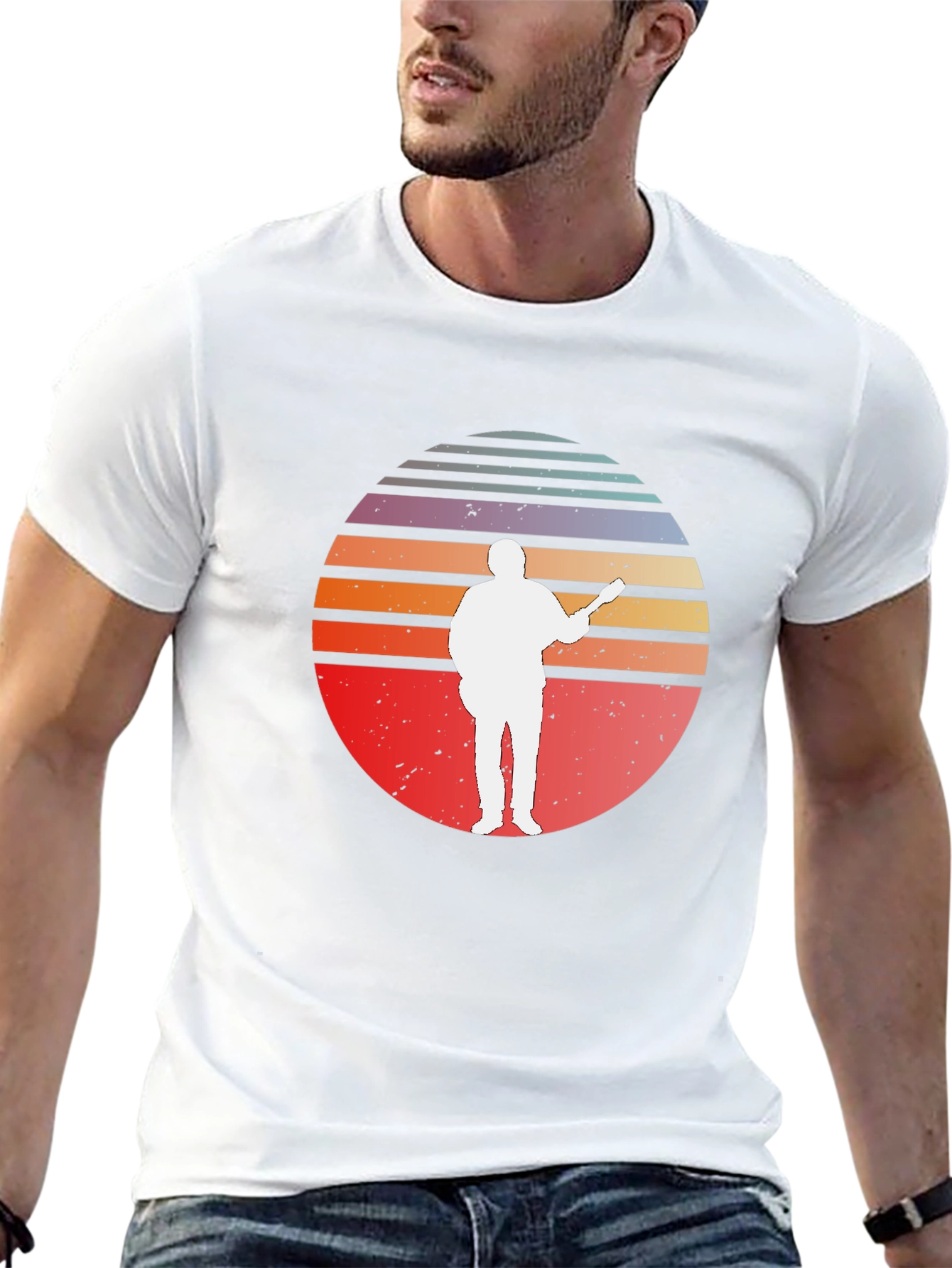 Retro Sunset Guitar Player T-Shirt