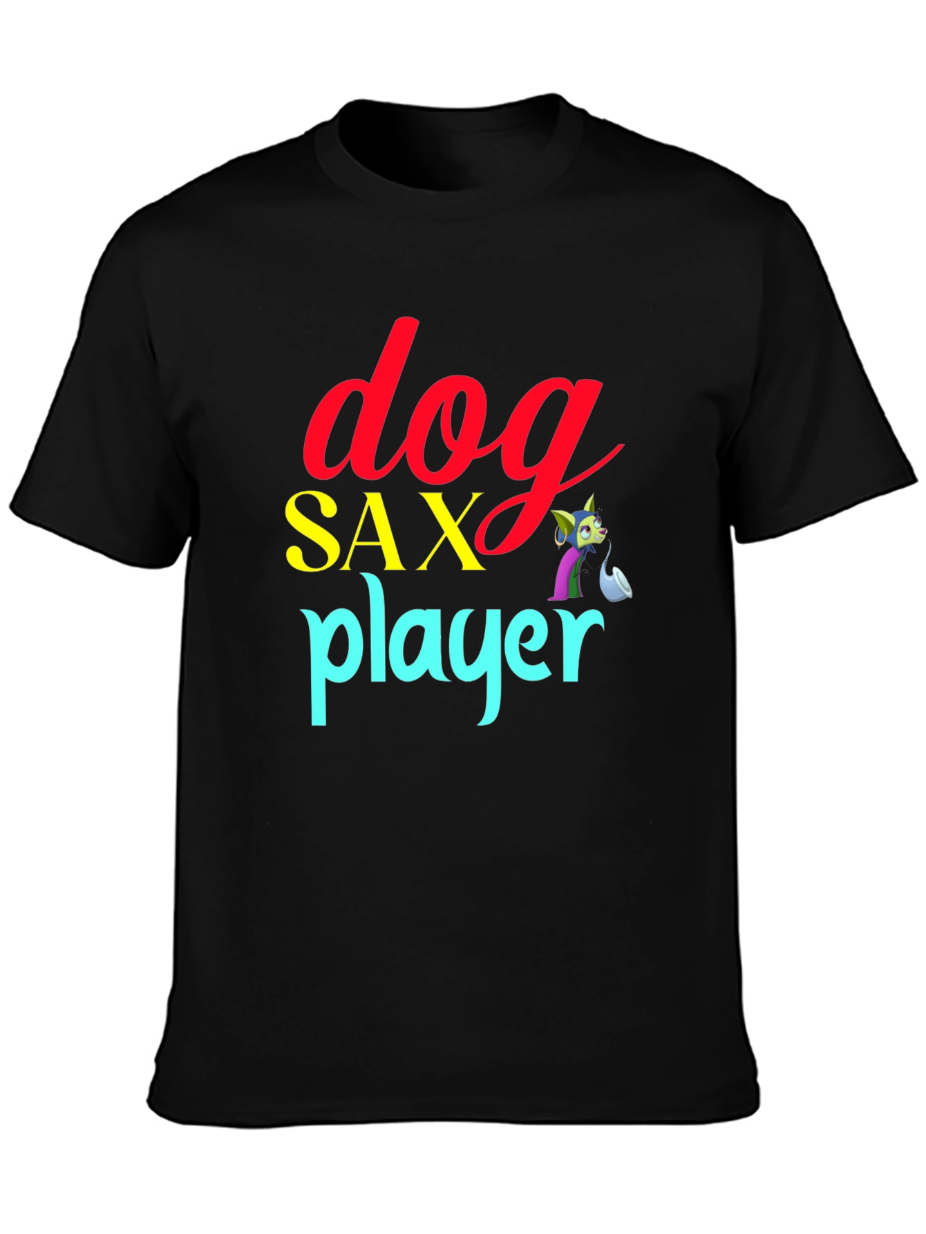 Dog Sax Player Black T-Shirt