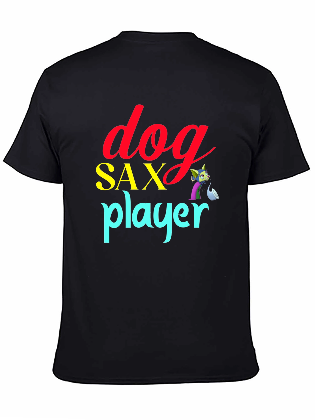 Dog Sax Player Black T-Shirt