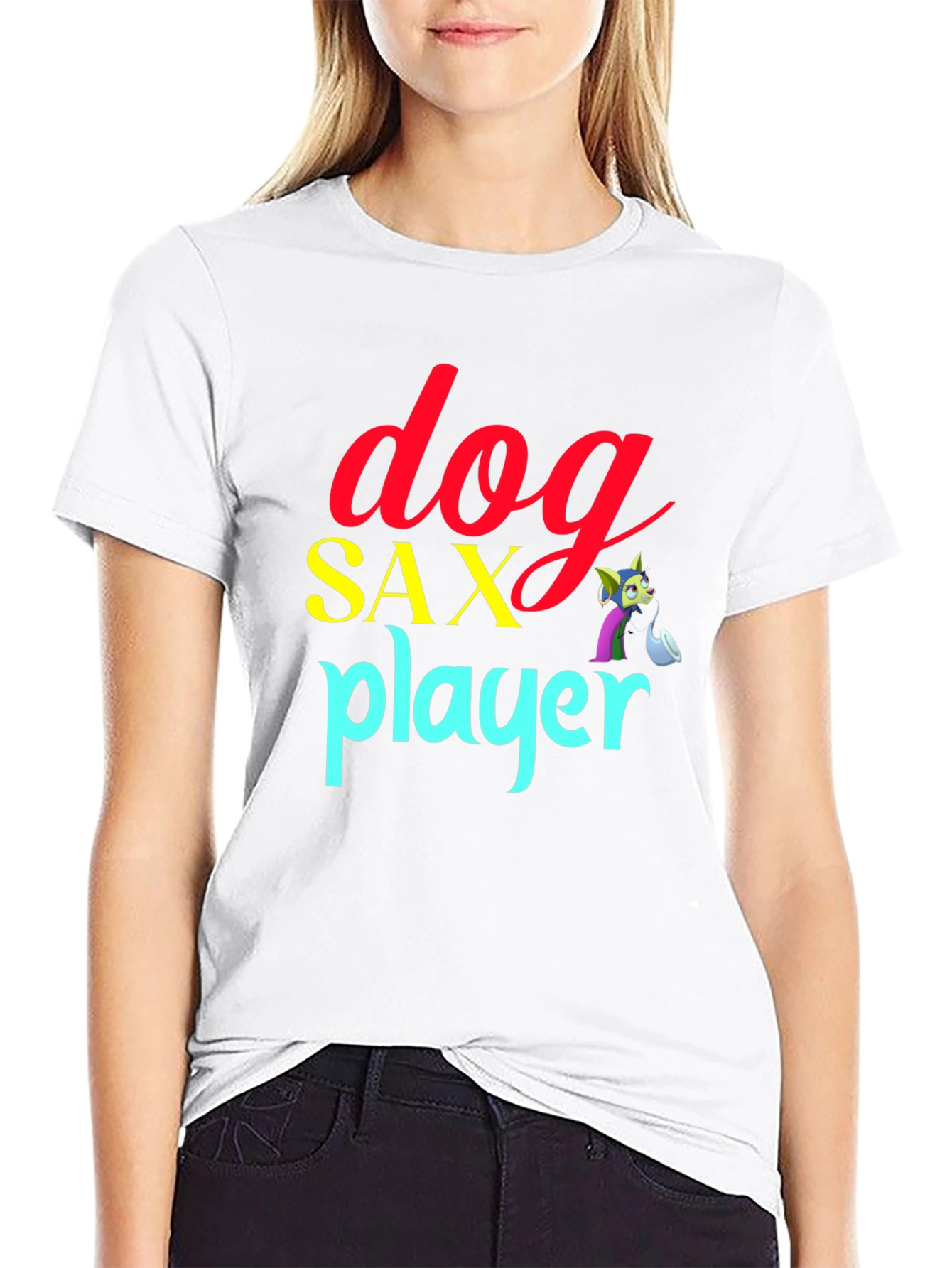 Dog Sax Player Black T-Shirt