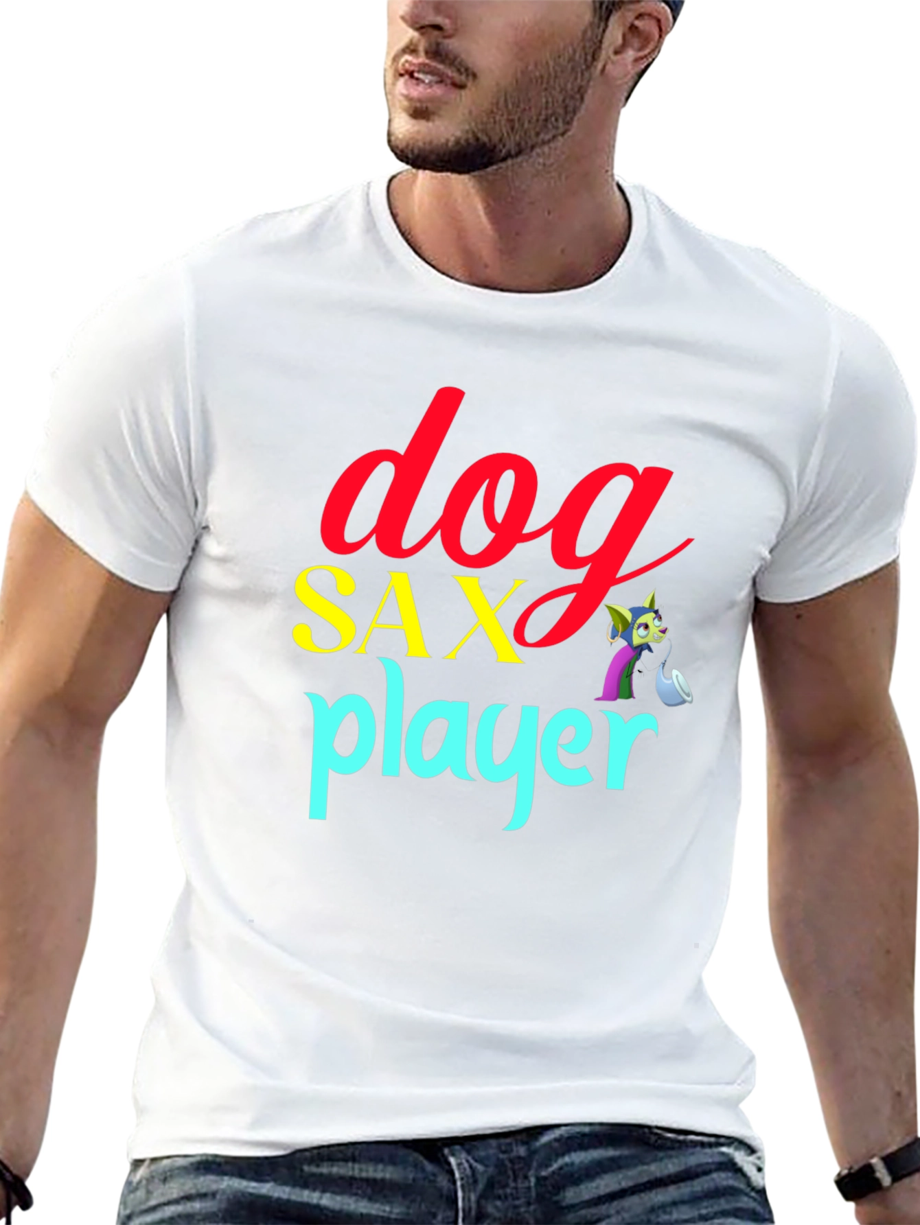 Dog Sax Player Black T-Shirt