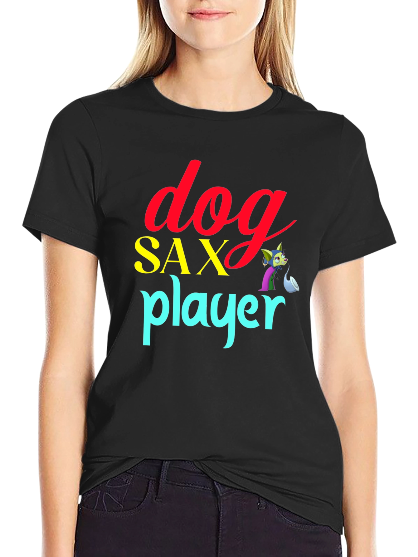Dog Sax Player Black T-Shirt