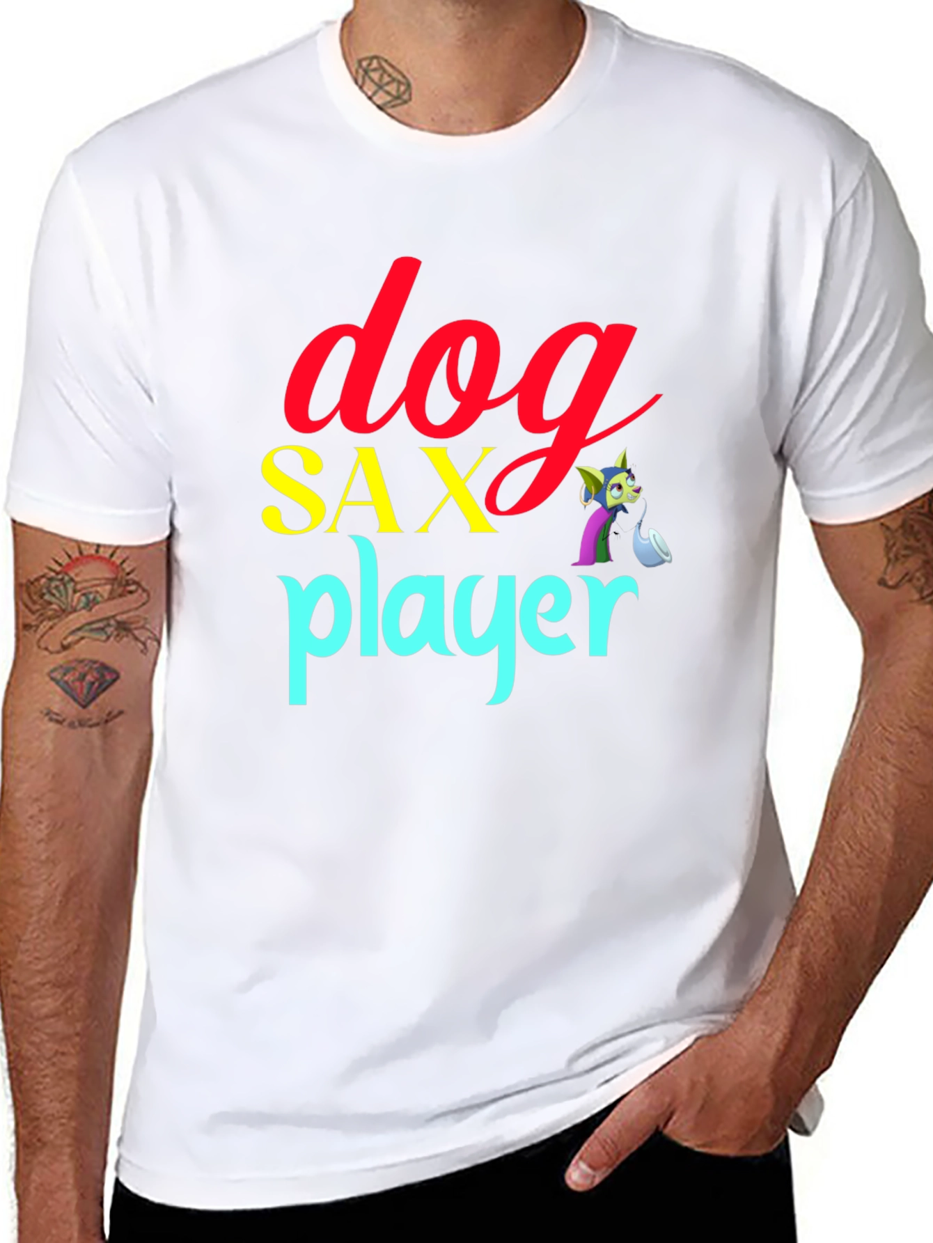 Dog Sax Player Black T-Shirt