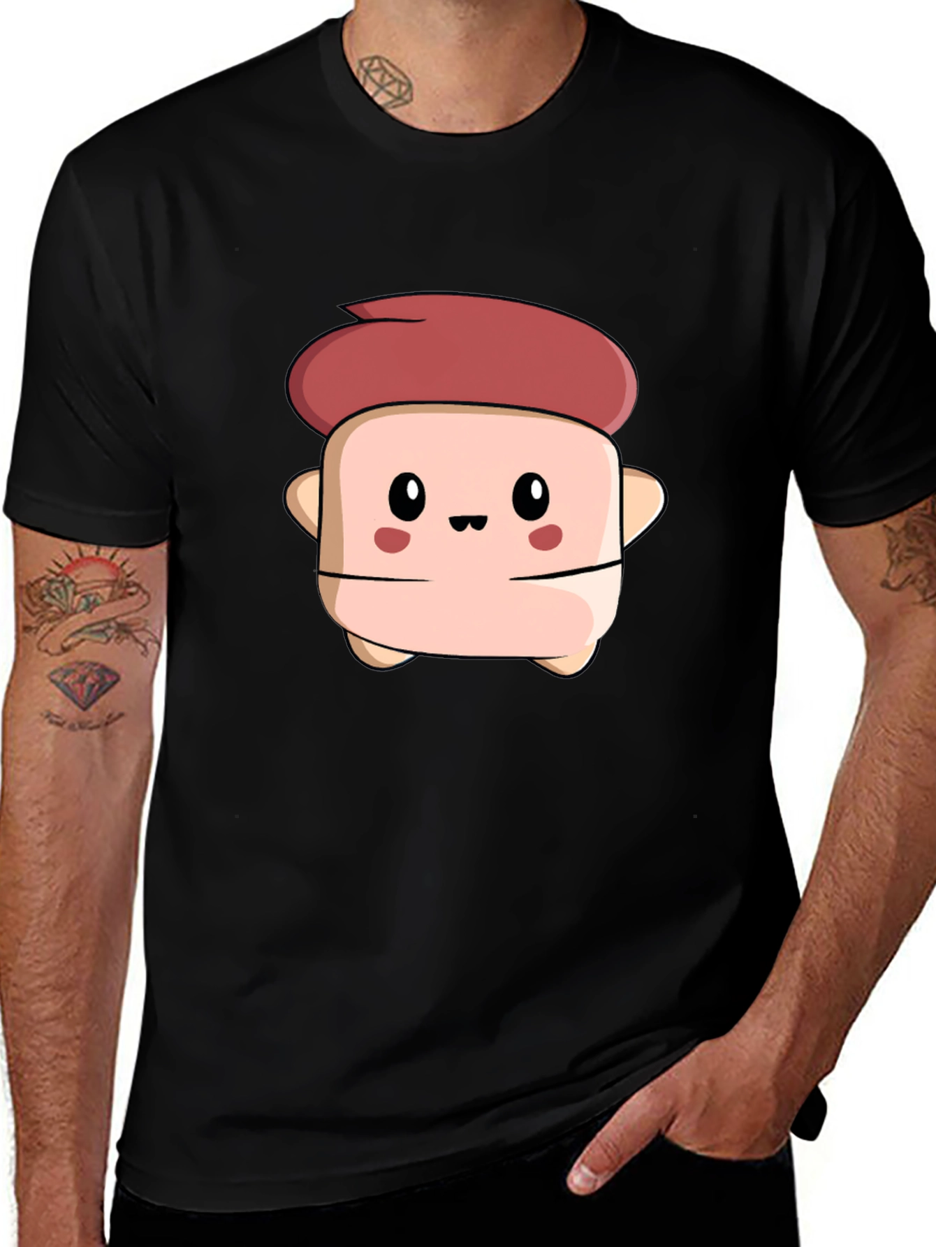 Cute Cartoon Character Black T-Shirt