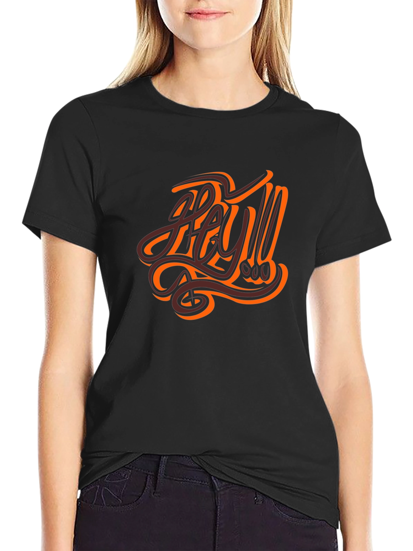 Stylish Hey Graphic Black T-Shirt