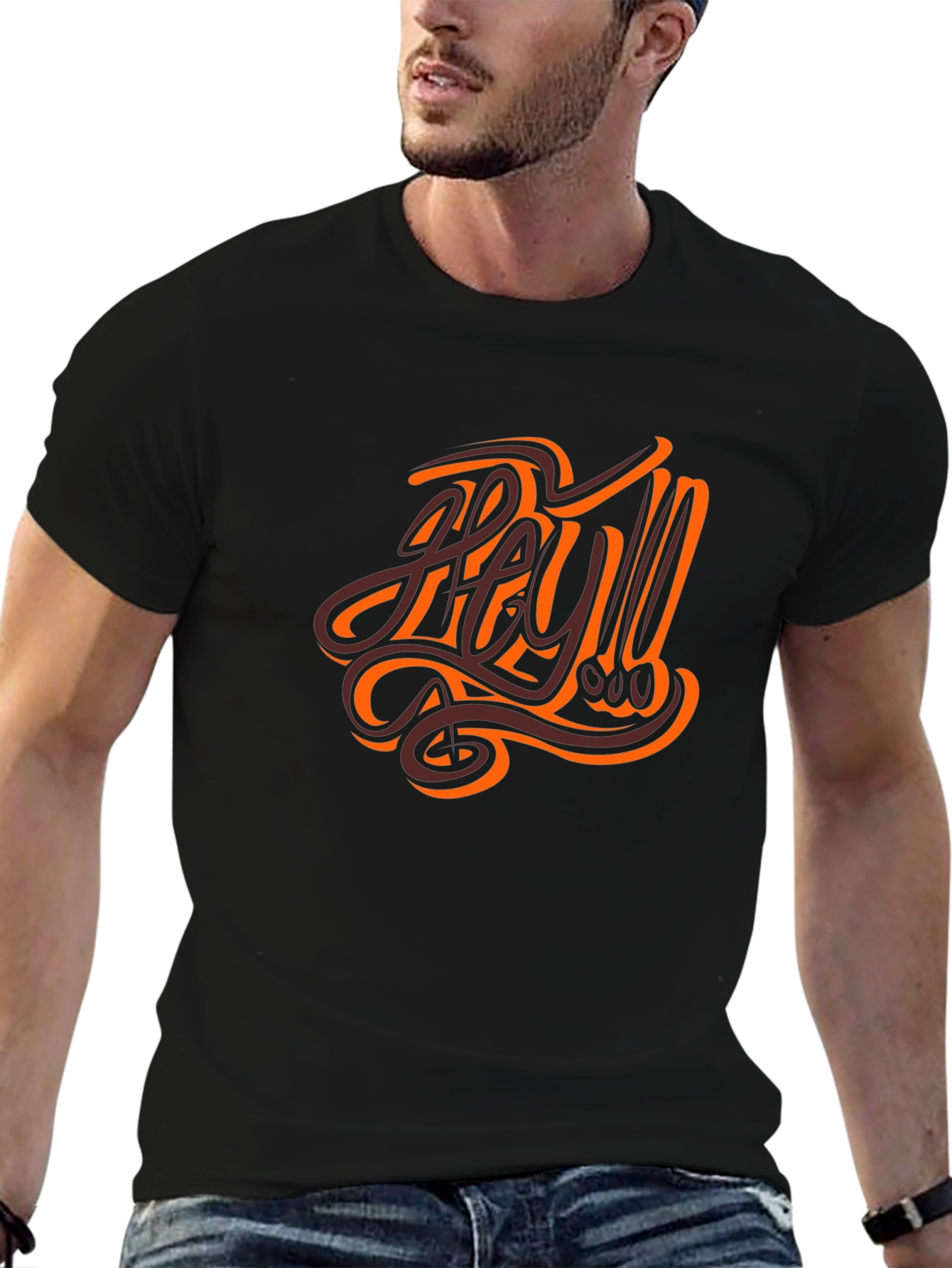 Stylish Hey Graphic Black T-Shirt