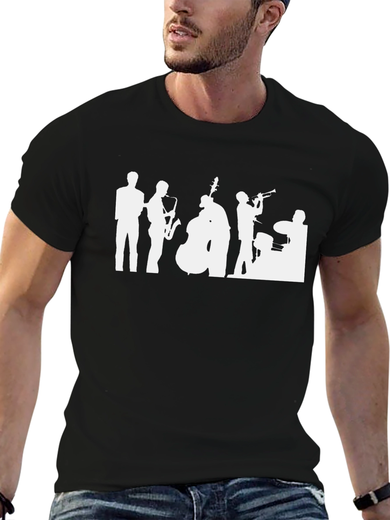 Jazz Band Silhouette Black T-Shirt