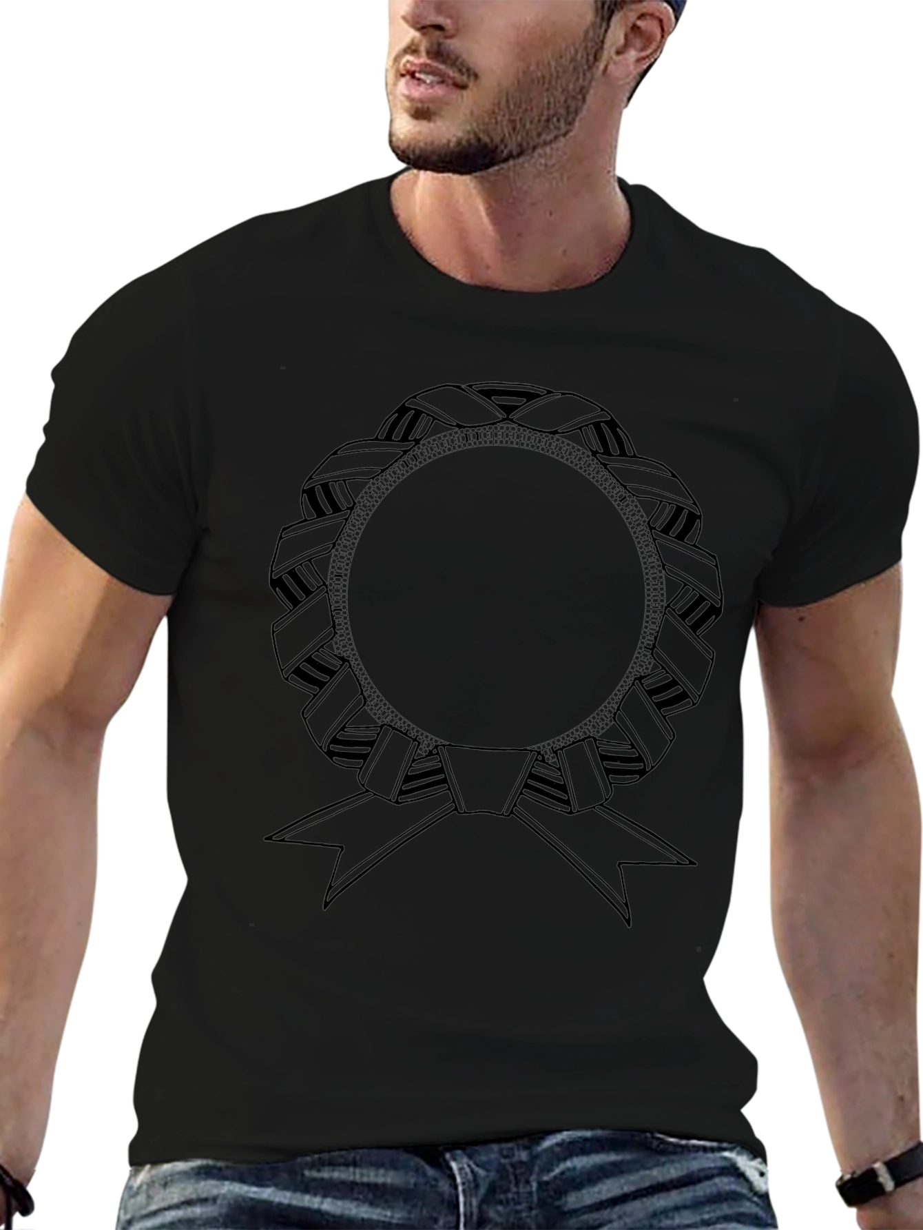 Black T-Shirt with Ribbon Graphic