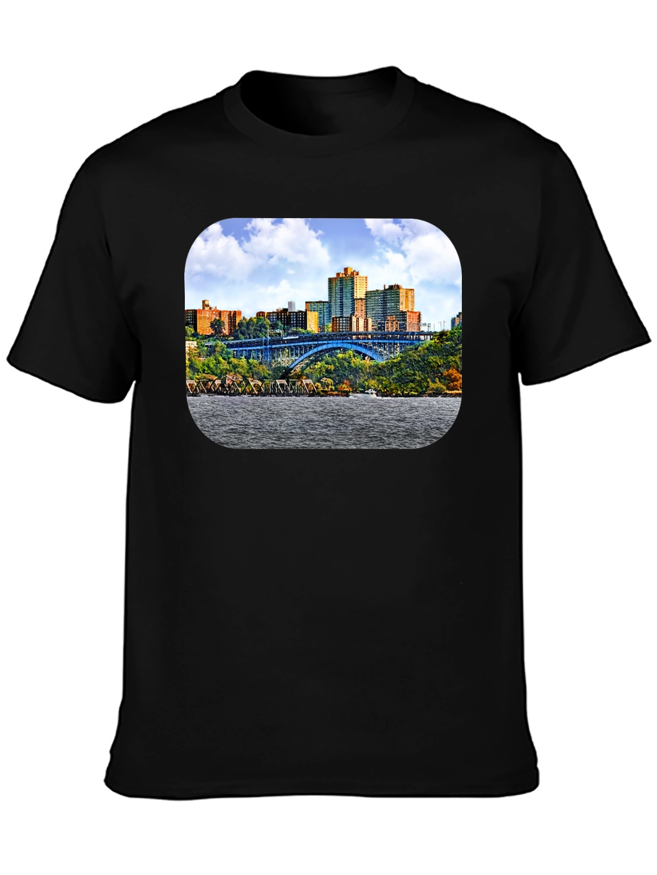 Cityscape Bridge Graphic Tee - Mens Black T-Shirt