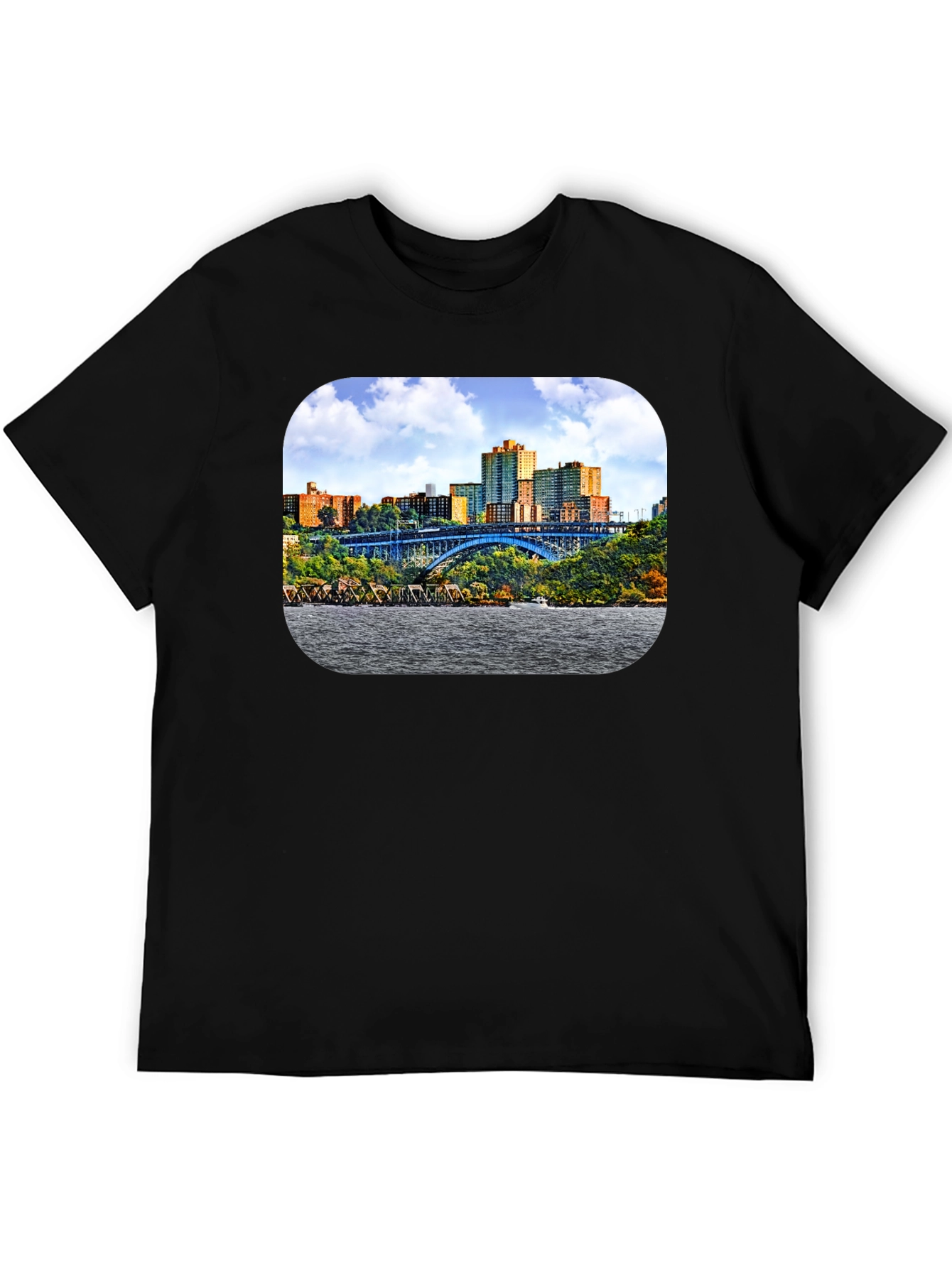 Cityscape Bridge Graphic Tee - Mens Black T-Shirt