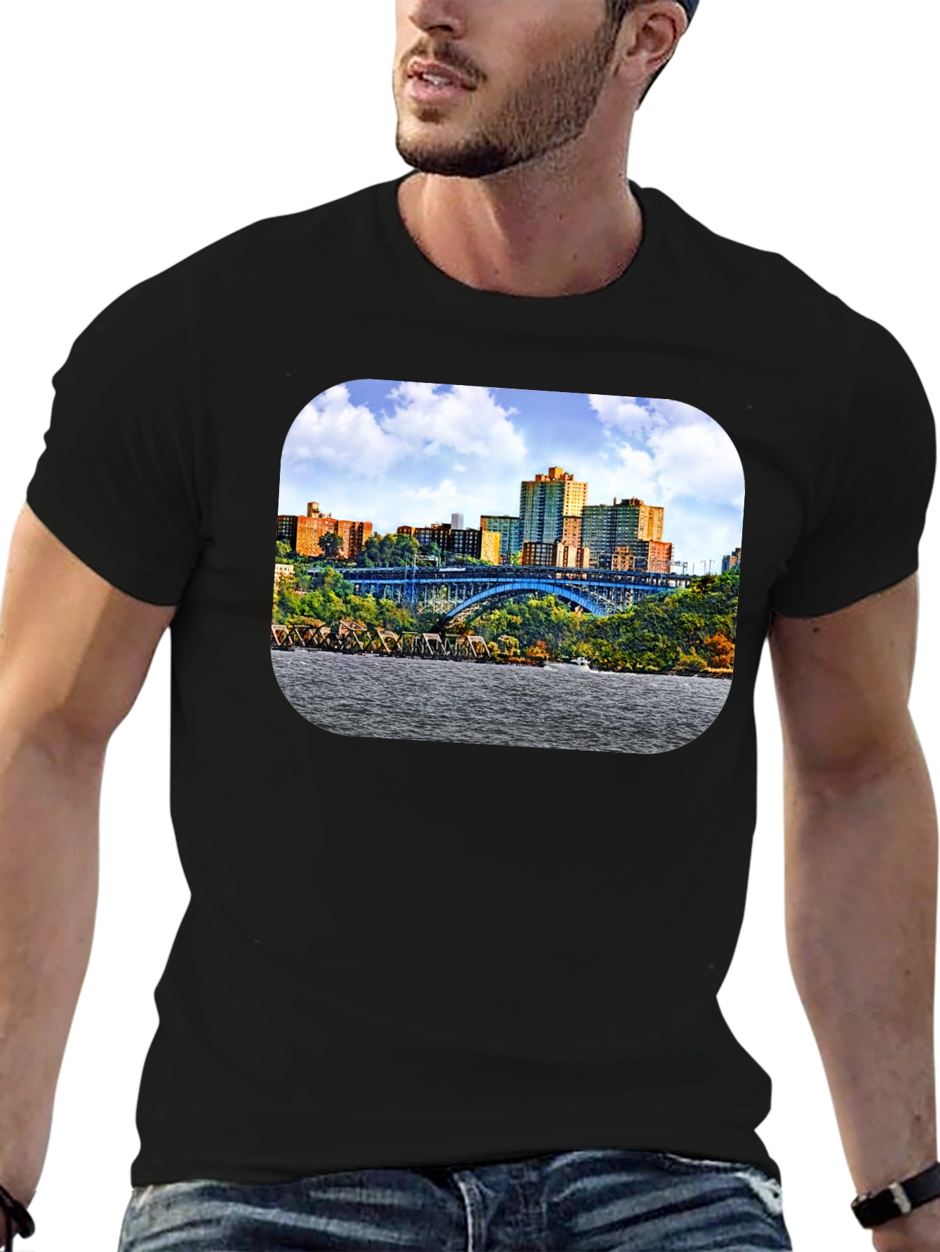 Cityscape Bridge Graphic Tee - Mens Black T-Shirt