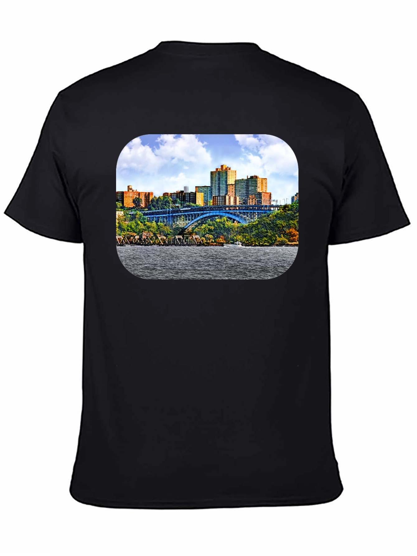 Cityscape Bridge Graphic Tee - Mens Black T-Shirt